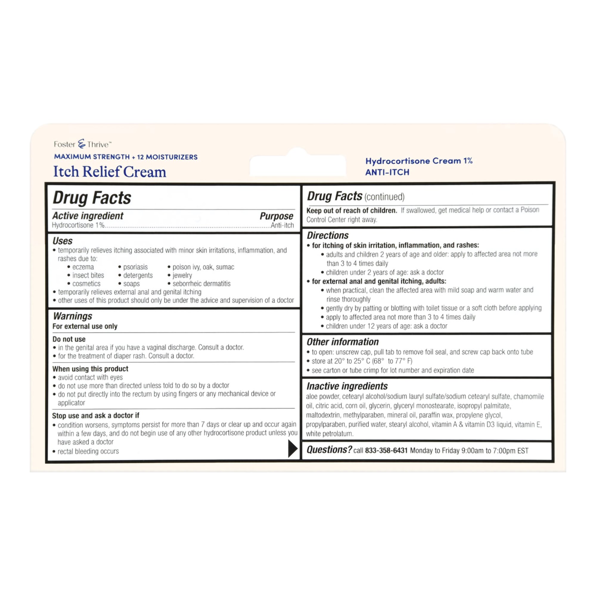 McKesson Brand 70677121501 - Foster & Thrive™ 1% Hydrocortisone + 12 Moisturizers Itch Relief Cream - 1/Each