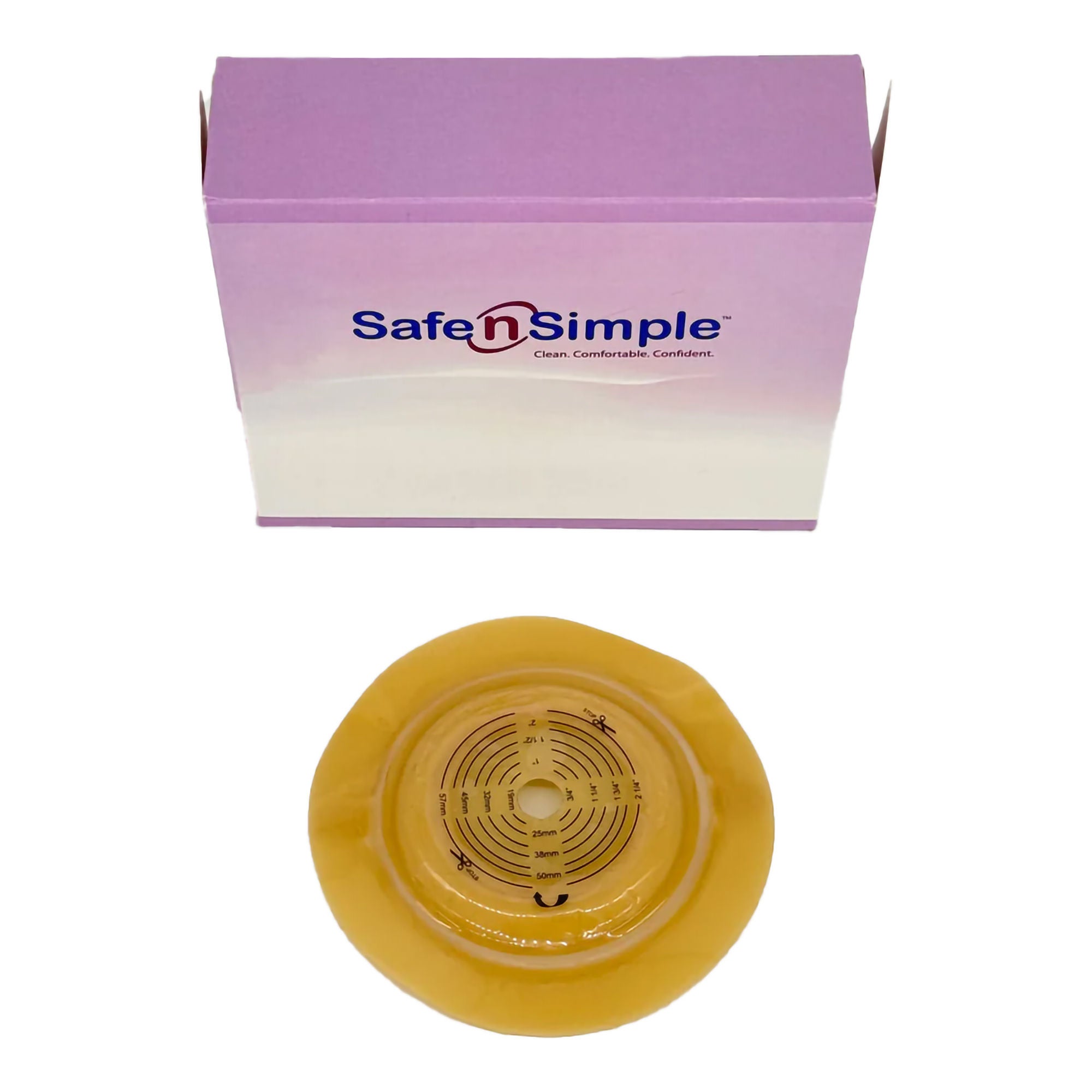 Safe N Simple - SNS7251234 Ostomy Barrier Safe n Simple™ Trim to Fit, Standard Wear Adhesive Tape Borders 70 mm Flange Up to 2 Inch Opening 5 X 5 Inch