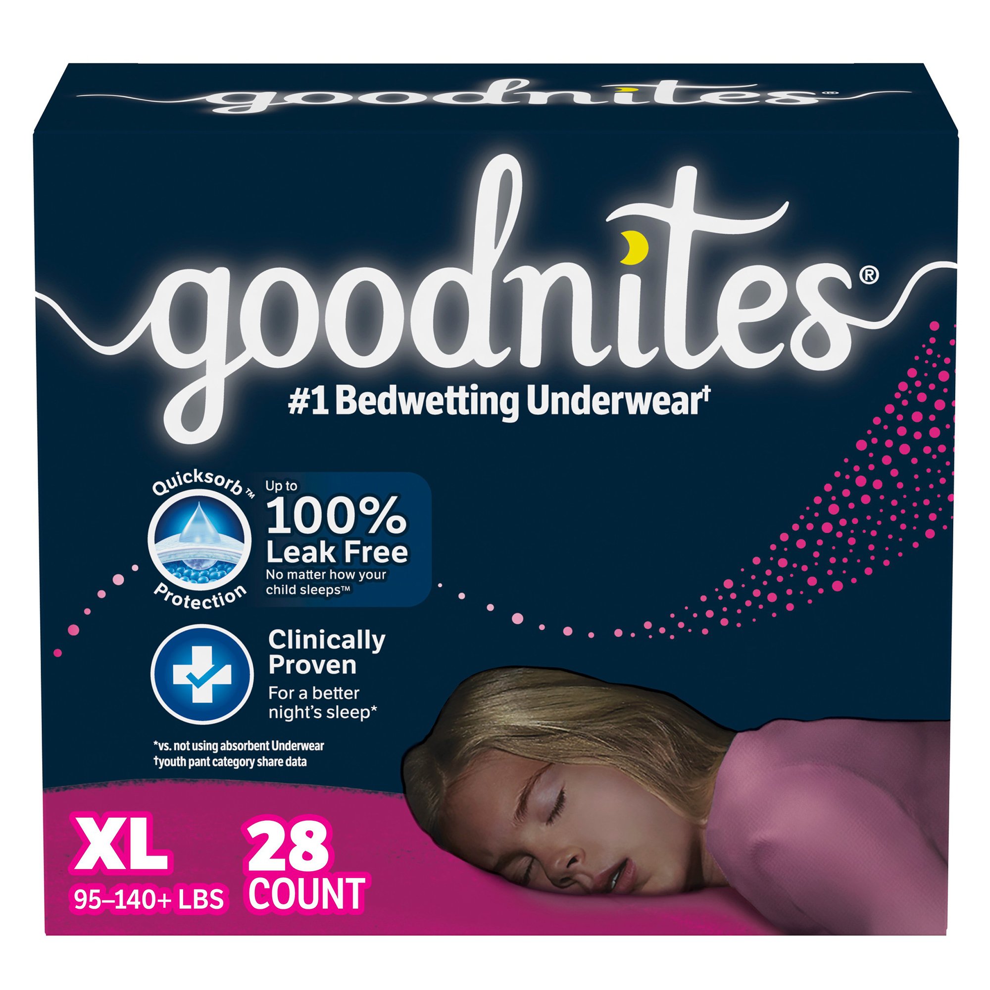 Kimberly Clark 55773 - GoodNites® Bedwetting Underwear, Extra Large for Girls weighing 95 – 140 lbs. - 28/Case