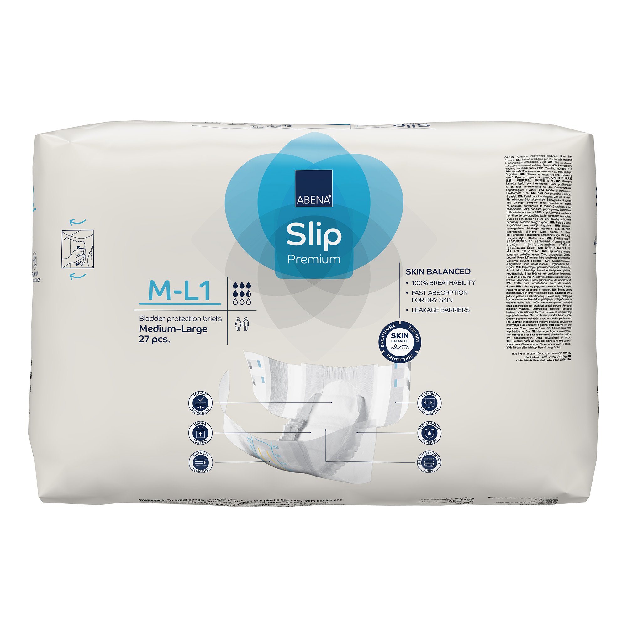 Abena North America 1000020859 - Abena® Slip Premium Flexi Fit Incontinence Briefs, M-L1 - 27/Pack, 108/Case