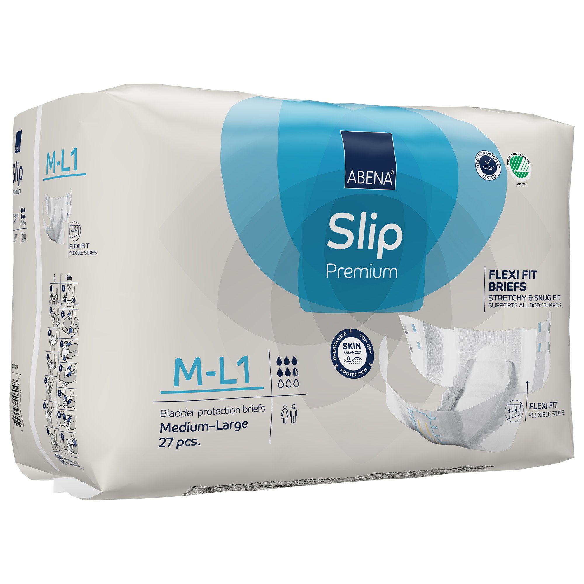 Abena North America 1000020859 - Abena® Slip Premium Flexi Fit Incontinence Briefs, M-L1 - 27/Pack, 108/Case