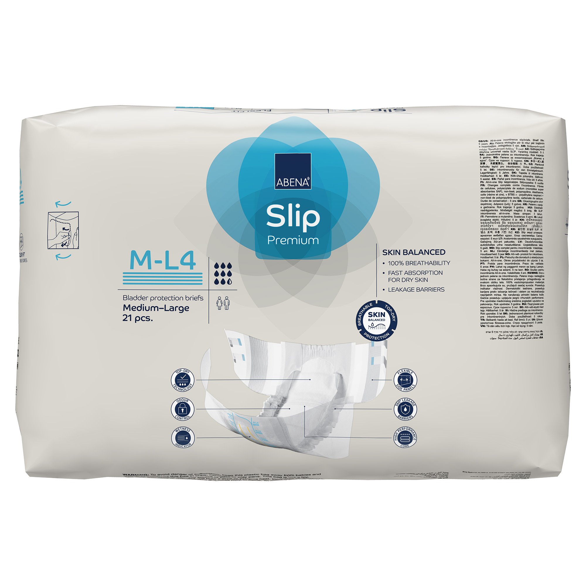 Abena North America 1000021166 - Abena® Slip Premium Flexi Fit Incontinence Briefs, M-L4 - 21/Pack, 84/Case
