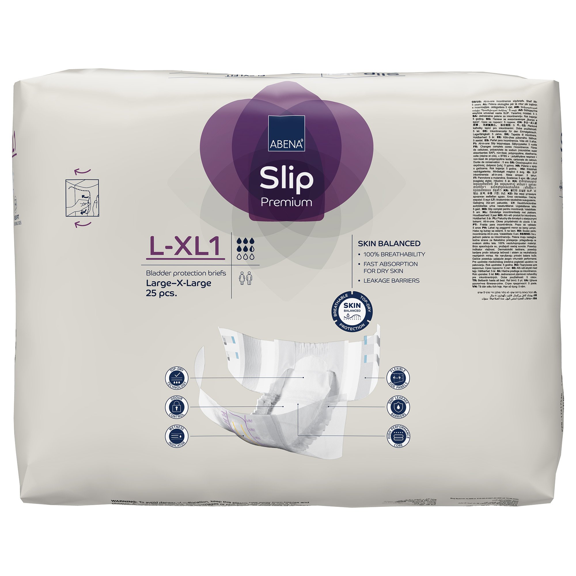 Abena North America 1000020863 - Abena® Slip Premium Flexi Fit Incontinence Briefs, L-XL1 - 25/Pack, 100/Case