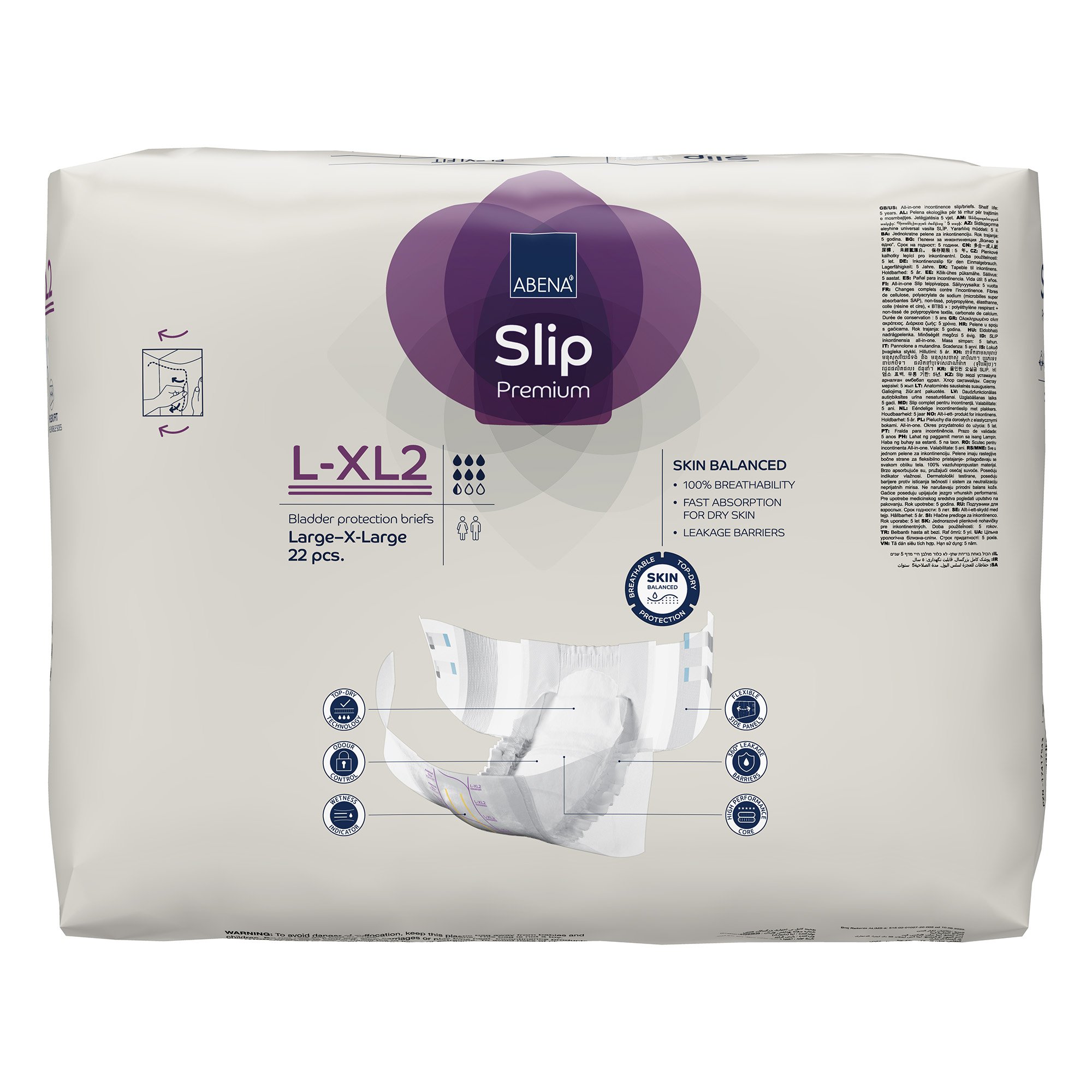 Abena North America 1000020864 - Abena® Slip Premium Flexi Fit Incontinence Briefs, L-XL2 - 22/Pack, 88/Case