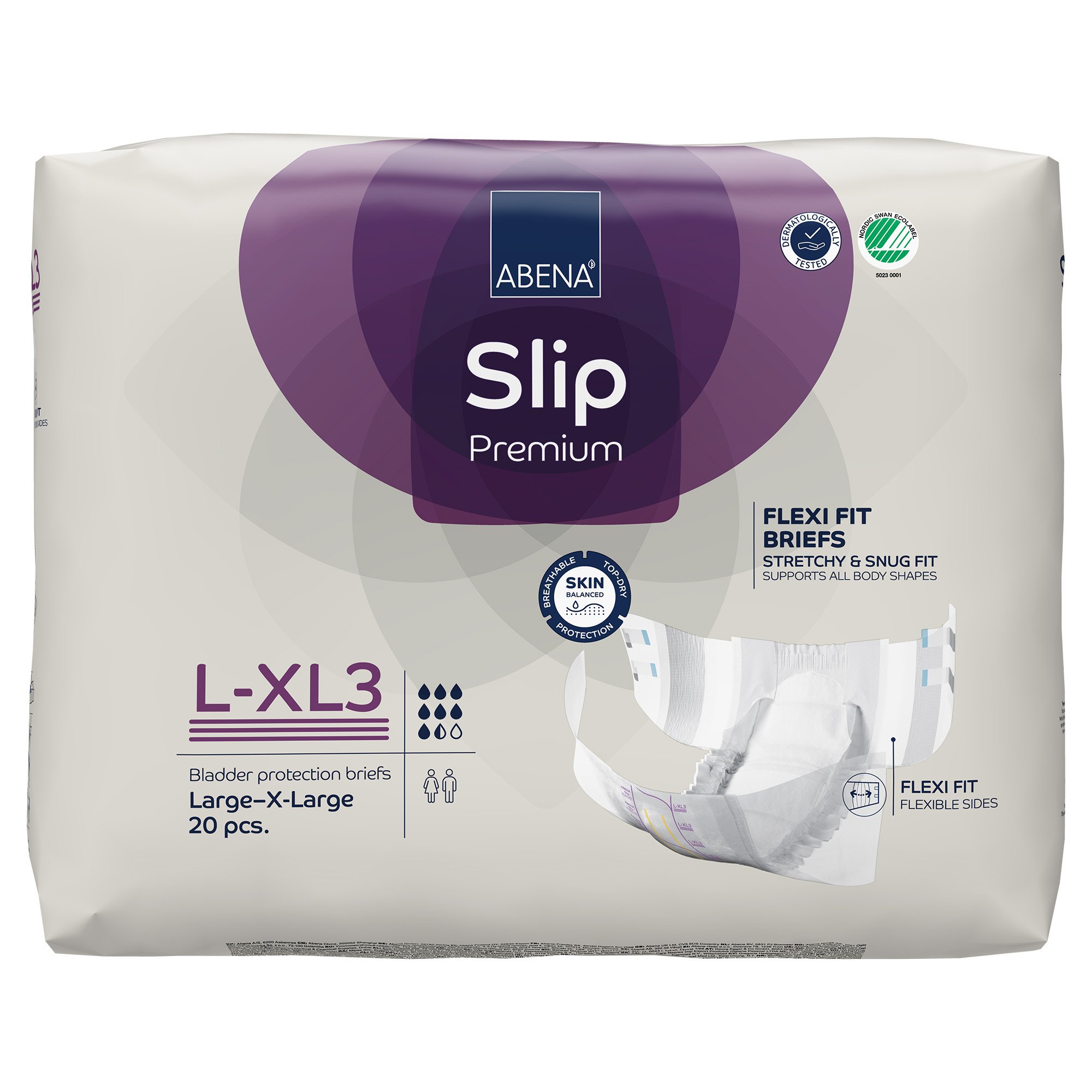 Abena North America 1000020865 - Abena® Slip Premium Flexi Fit Incontinence Briefs, L-XL3 - 20/Pack, 80/Case