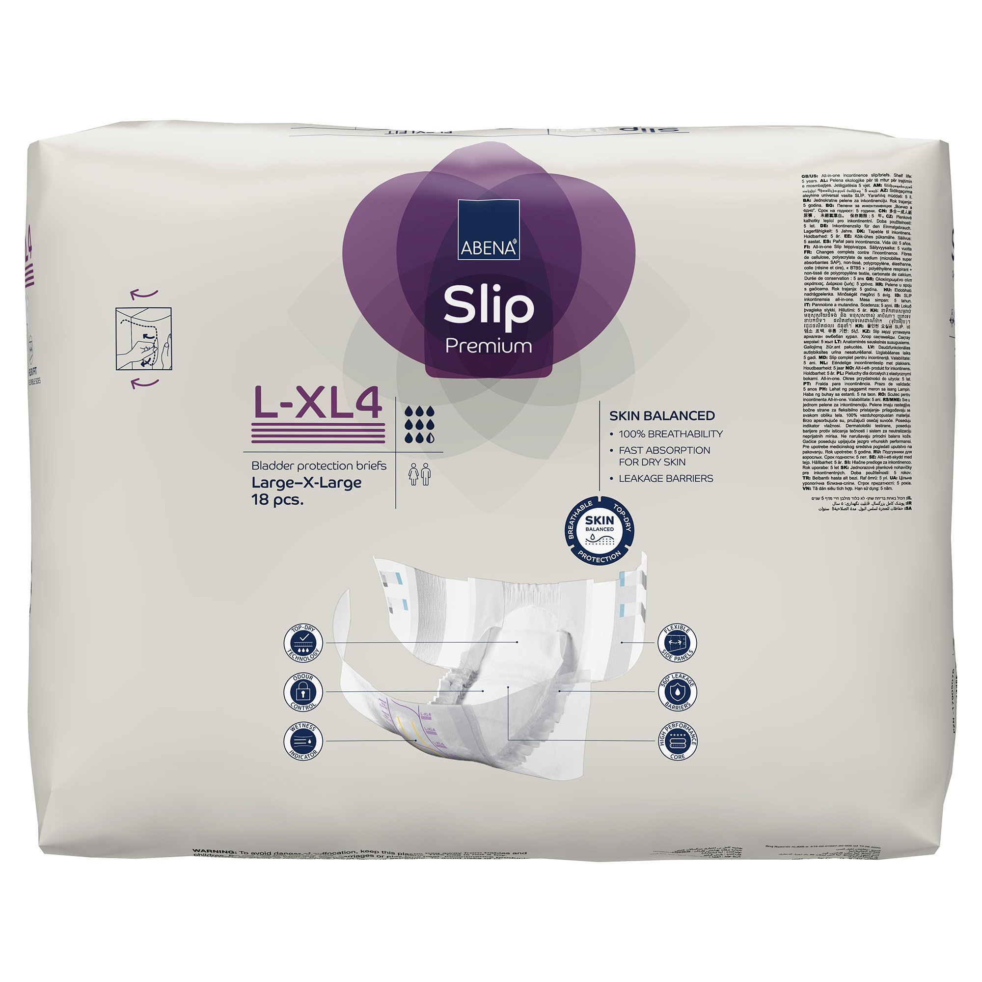 Abena North America 1000021167 - Abena® Slip Premium Flexi Fit Incontinence Briefs, L-XL4 - 18/Pack, 72/Case