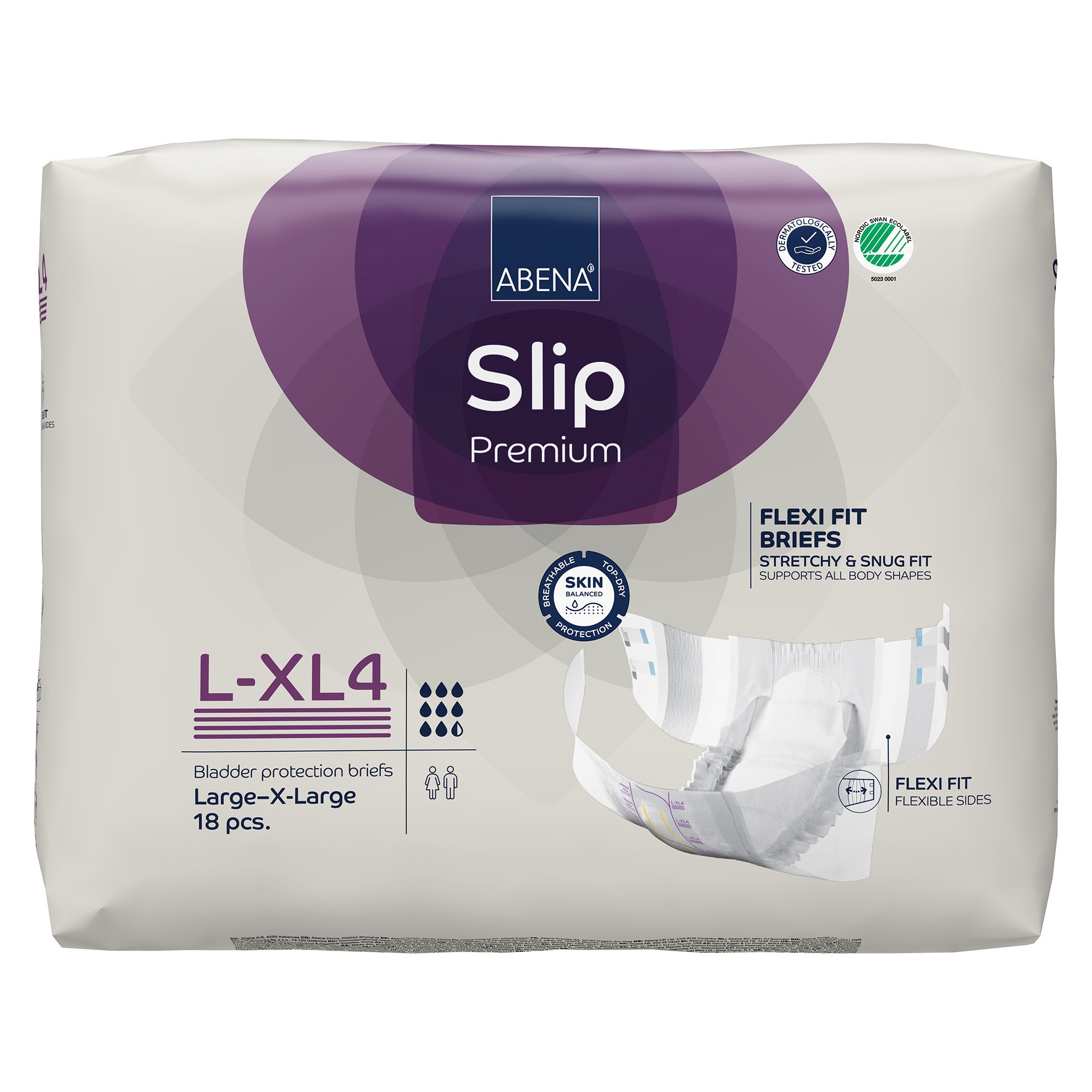 Abena North America 1000021167 - Abena® Slip Premium Flexi Fit Incontinence Briefs, L-XL4 - 18/Pack, 72/Case