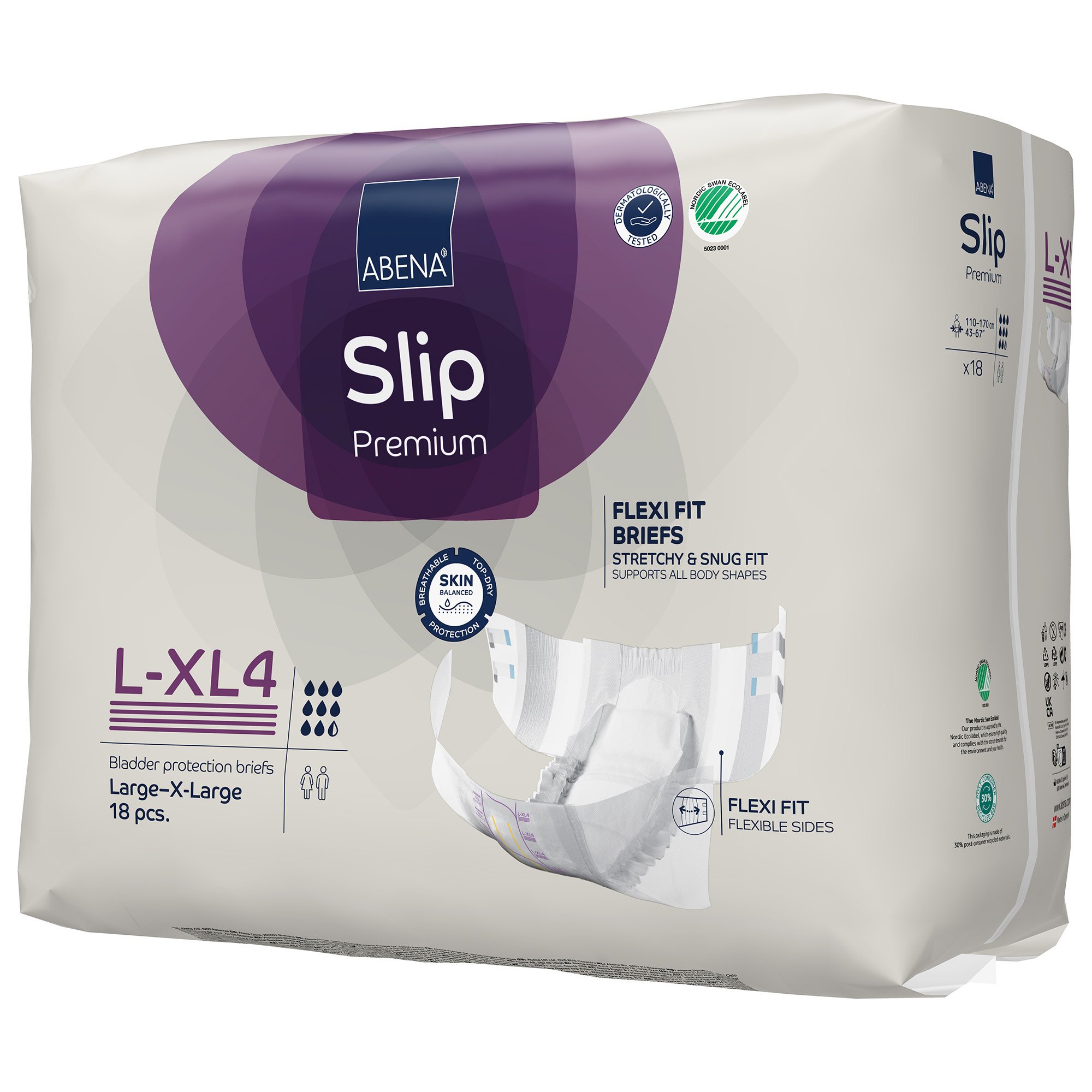 Abena North America 1000021167 - Abena® Slip Premium Flexi Fit Incontinence Briefs, L-XL4 - 18/Pack, 72/Case