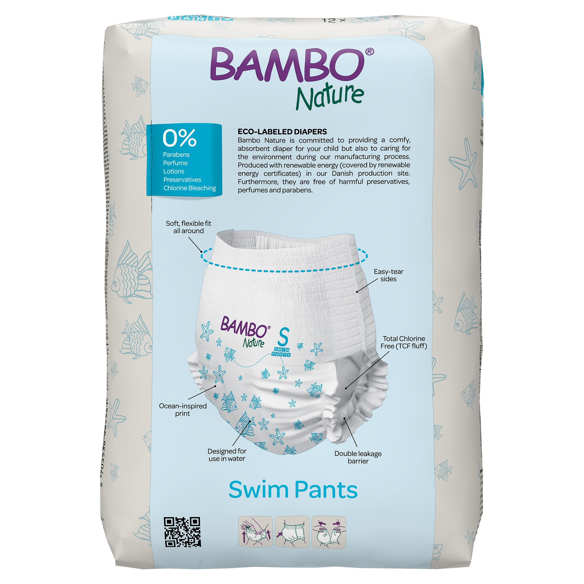 Abena North America 1000024401 - Bambo Nature Swim Pants, Small, for Babies weighing 15 to 26 lbs. - 12/Pack, 120/Case