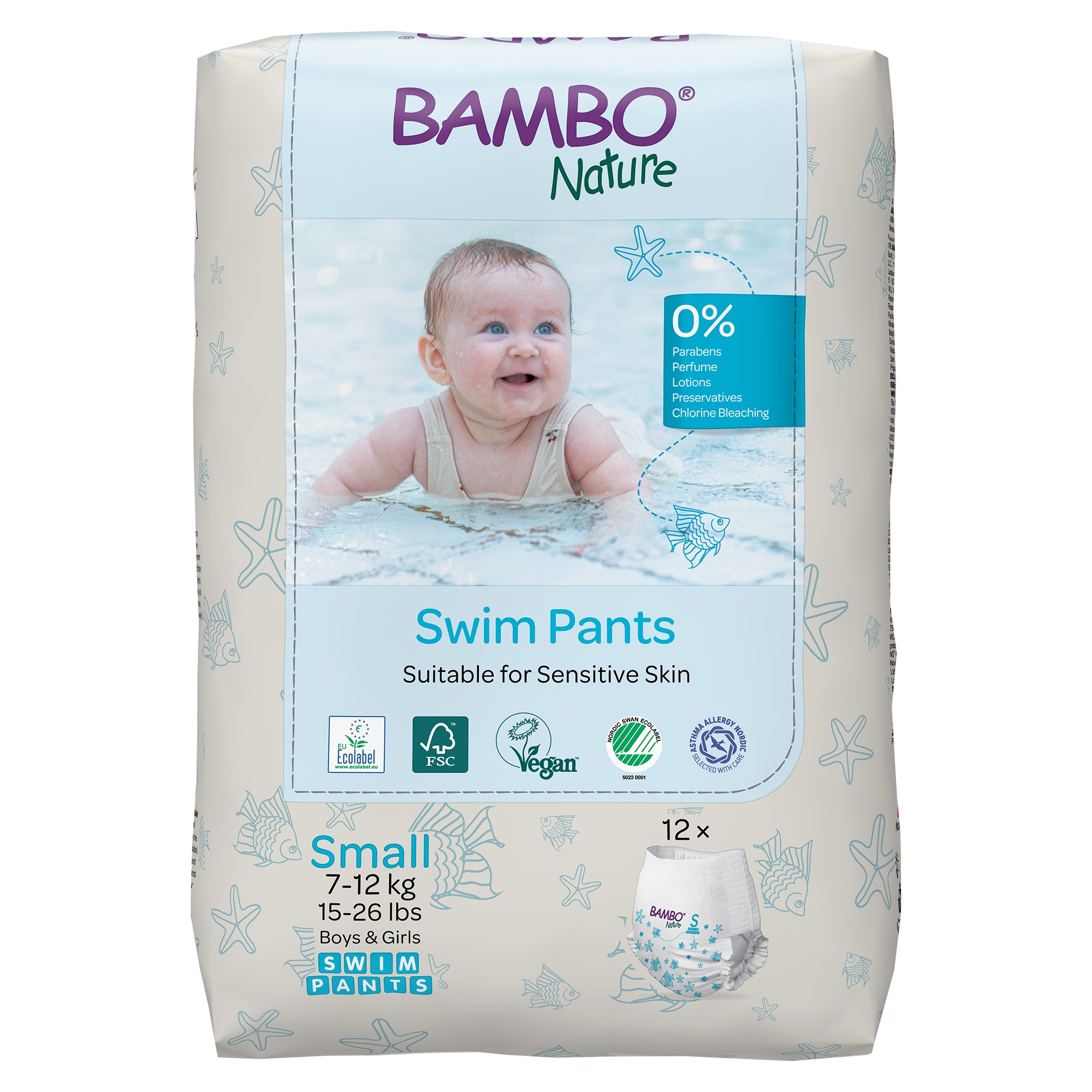 Abena North America 1000024401 - Bambo Nature Swim Pants, Small, for Babies weighing 15 to 26 lbs. - 12/Pack, 120/Case