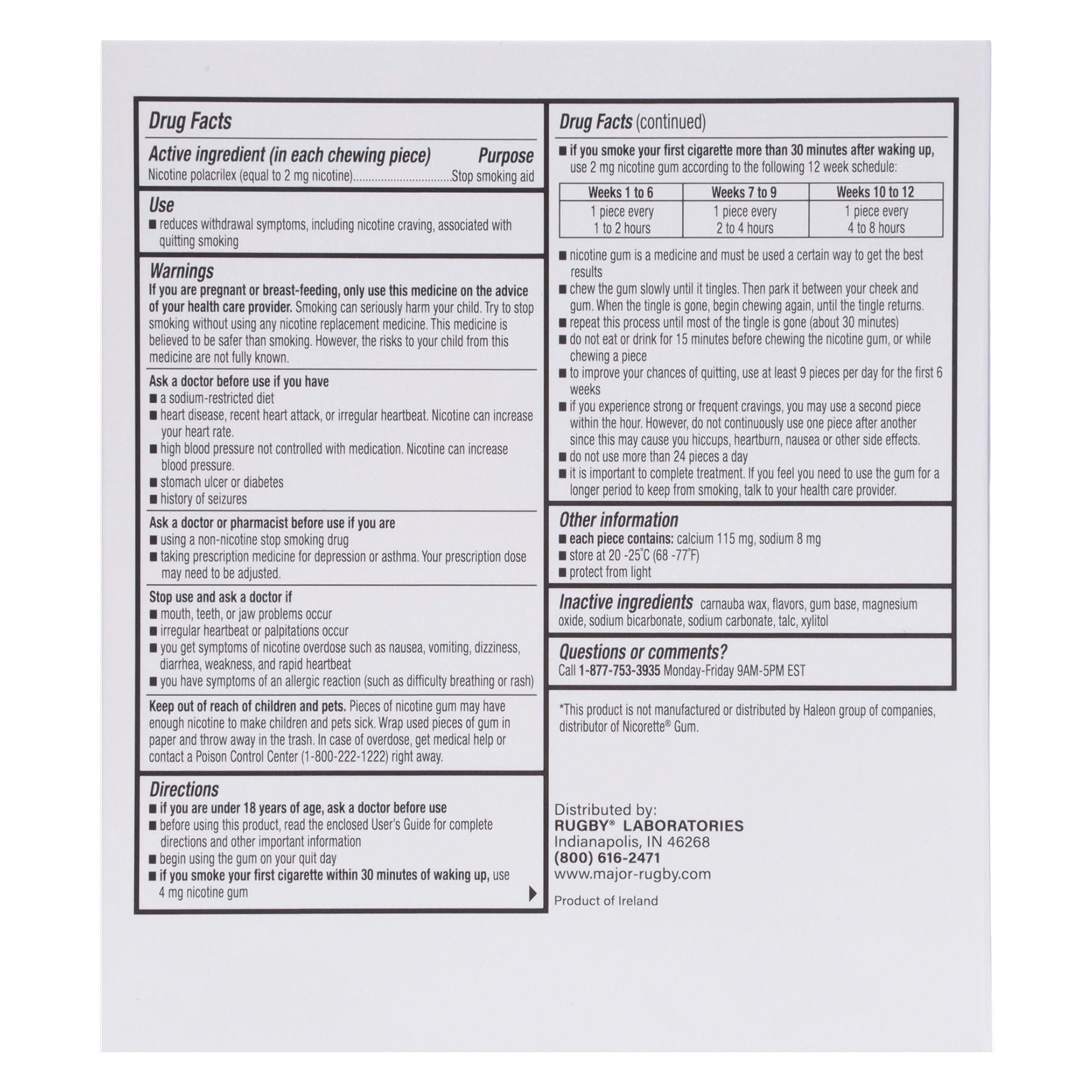 Major Pharmaceuticals - 00536136223 Rugby® Sugar-Free Nicotine Gum 2 mg Nicotine Stop Smoking Aid
