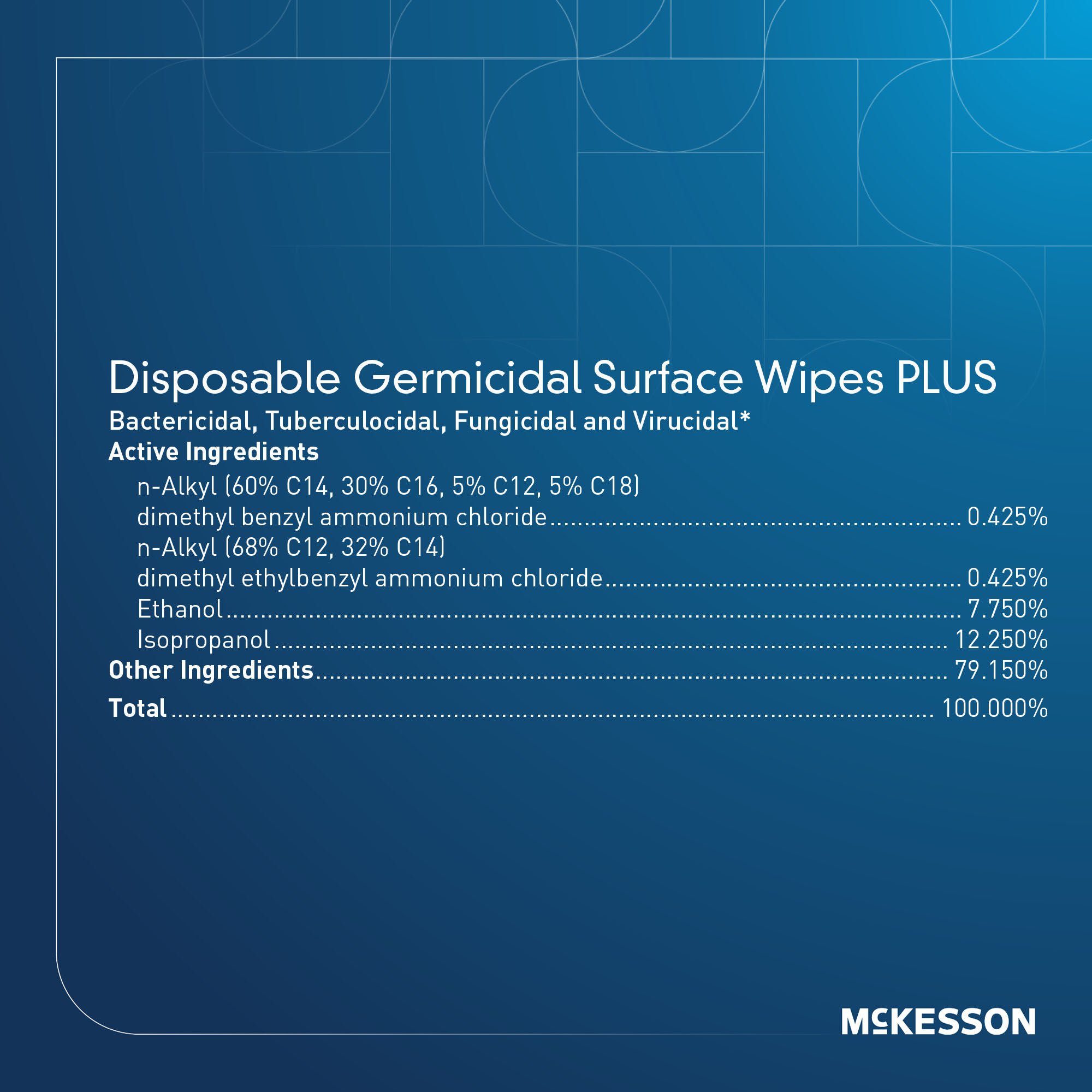 McKesson Brand - 50-66180 McKesson Premoistened Germicidal Wipe Surface Disinfectant Cleaner 6 x 6.75 Inch