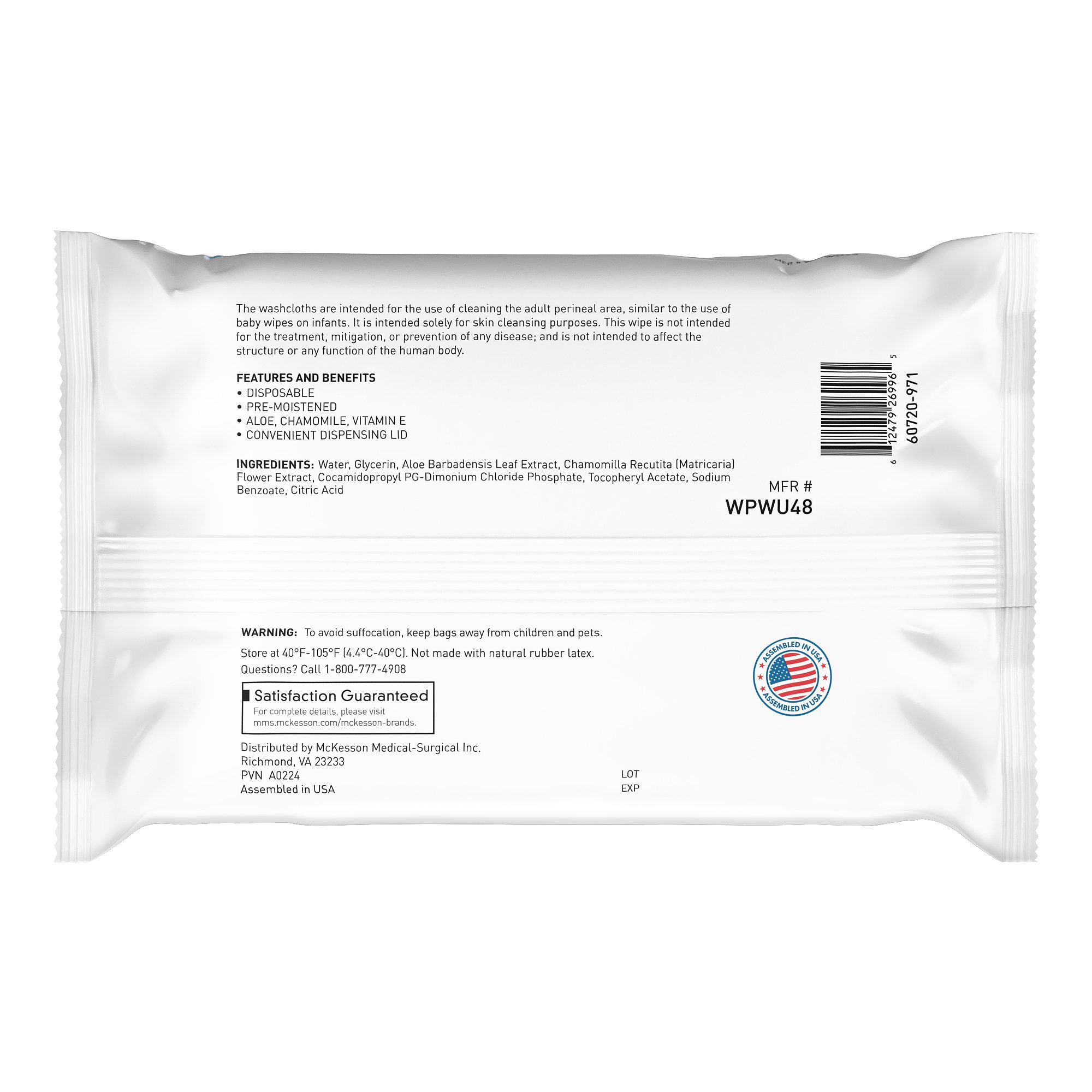 McKesson Brand WPWU48 - McKesson Fragrance Free Personal Cleansing Wipe - 48/Pack, 576/Case