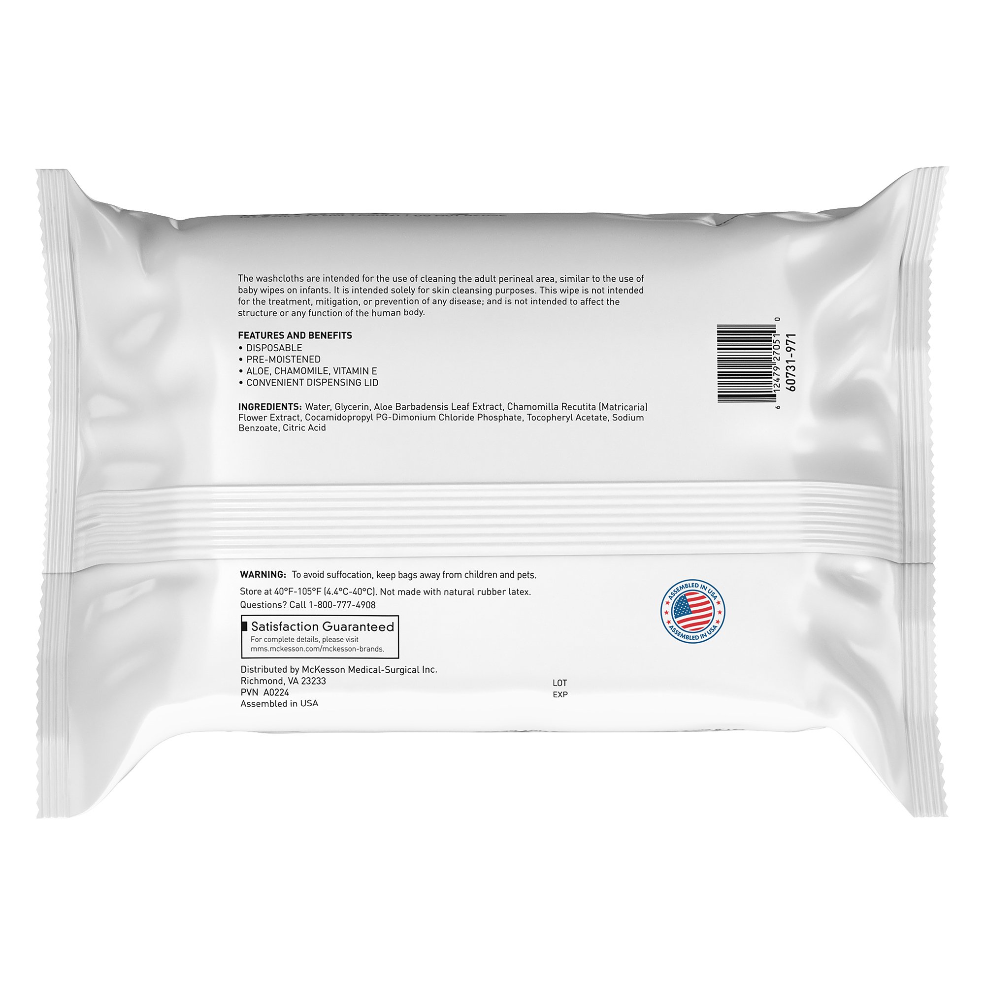 McKesson Brand WPWU96 - McKesson Fragrance Free Personal Cleansing Wipe, Nonflushable - 96/Pack, 576/Case