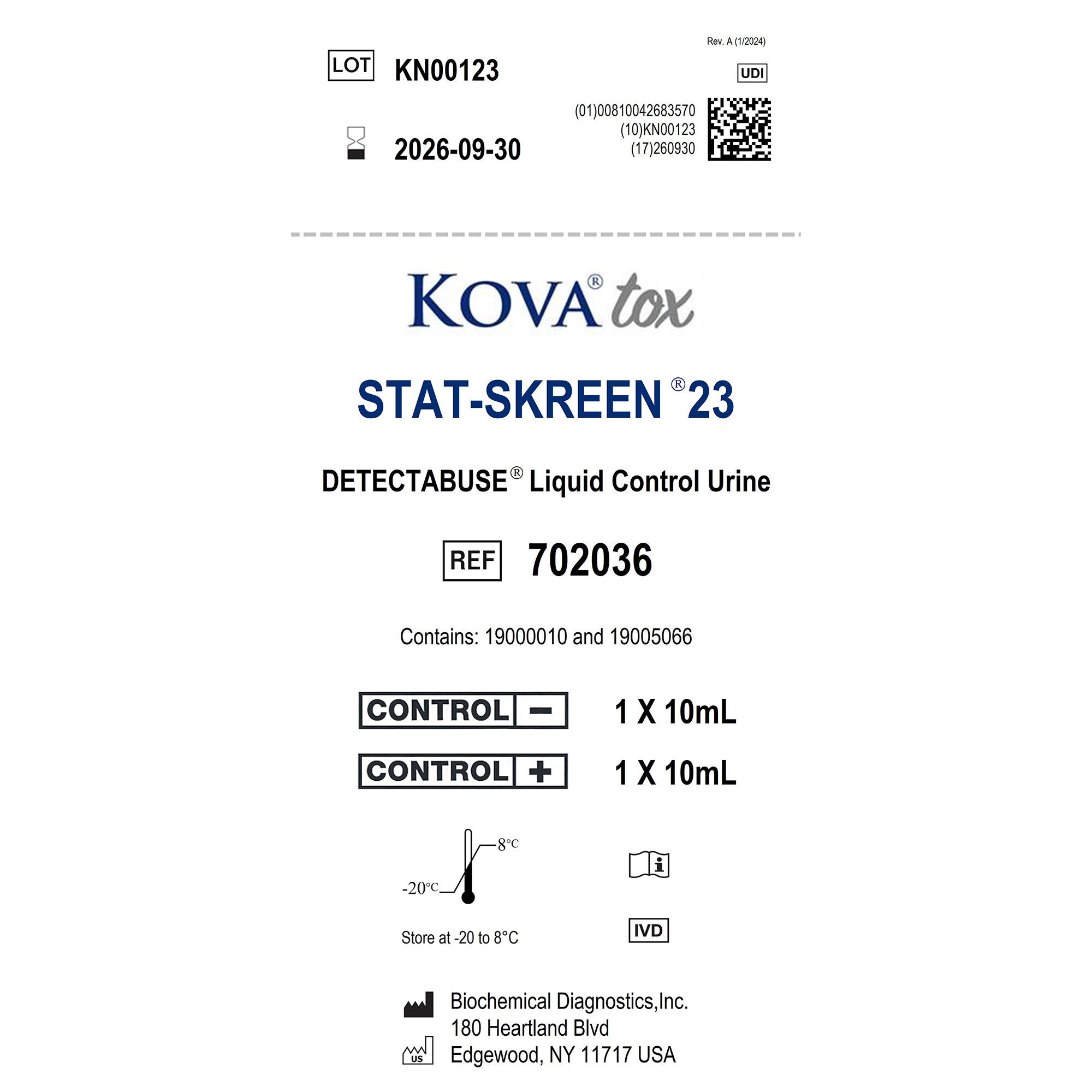LGC Clinical Diagnostics Inc - K-702036 Control Set KOVA tox® Detectabuse® Stat‐Skreen 23 Drugs of Abuse 23 Drug Panel Positive Level / Negative Level