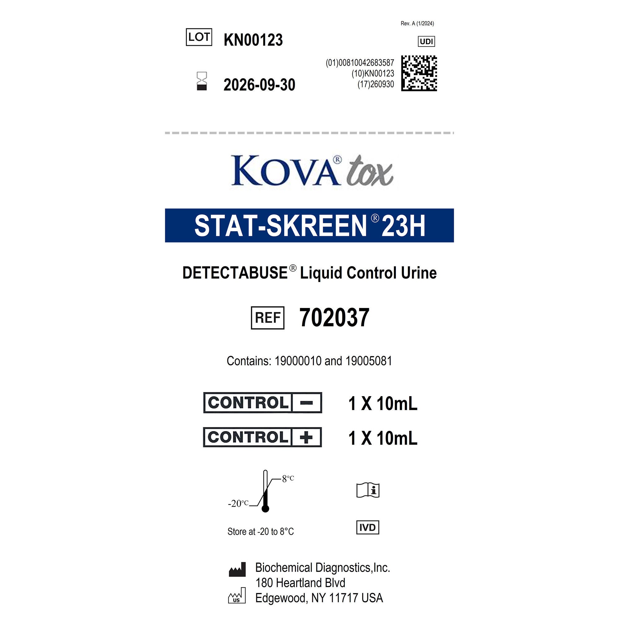 LGC Clinical Diagnostics Inc - K-702037 Control Set KOVA tox® Detectabuse® Stat‐Skreen 23H Drugs of Abuse 23 Drug Panel, High Positive Level / Negative Level
