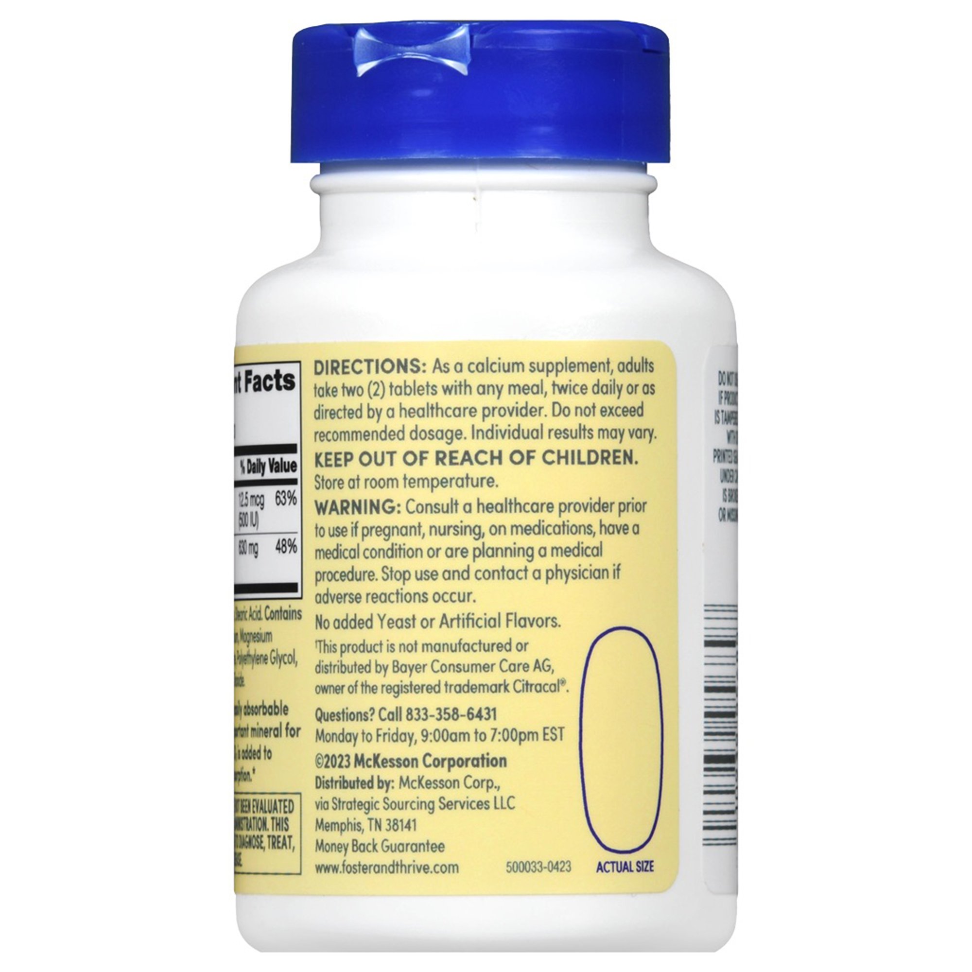 21st Century PL Vitamins 01093995689 - Foster & Thrive™ Calcium Citrate + Vitamin D-3 Coated Tablets Maximum - 1/Bottle