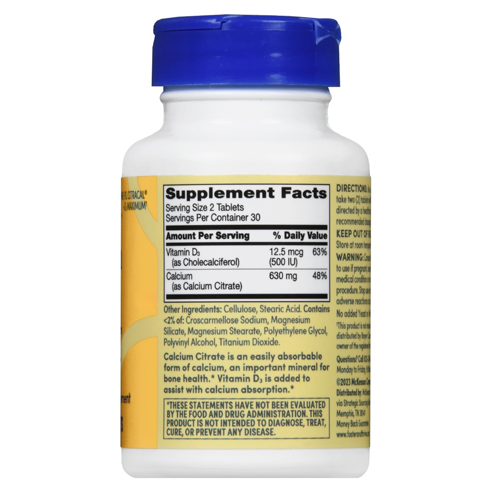 21st Century PL Vitamins 01093995689 - Foster & Thrive™ Calcium Citrate + Vitamin D-3 Coated Tablets Maximum - 1/Bottle