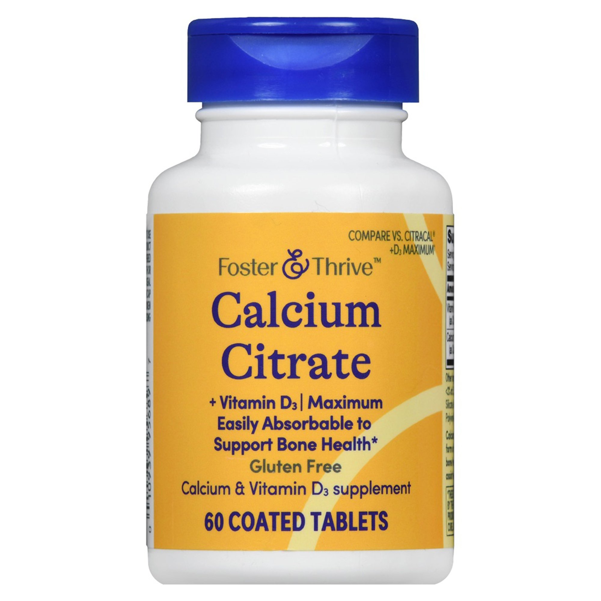 21st Century PL Vitamins 01093995689 - Foster & Thrive™ Calcium Citrate + Vitamin D-3 Coated Tablets Maximum - 1/Bottle