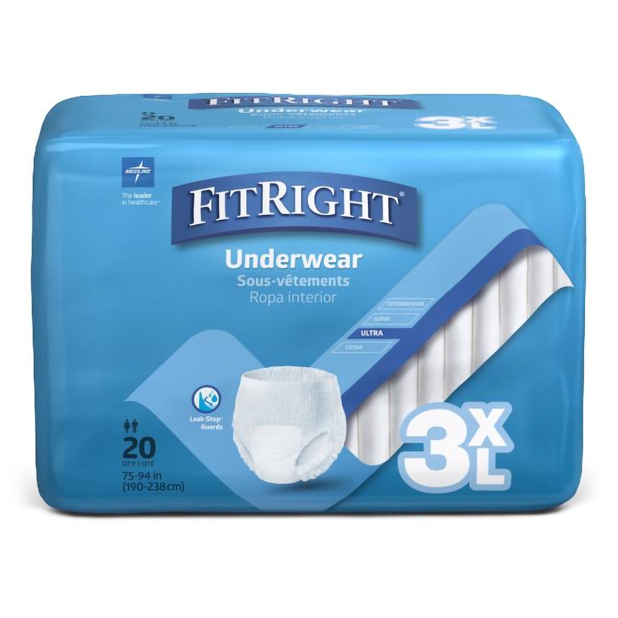 Medline - FIT800 Absorbent Underwear FitRight® Bariatric Pull On with Tear Away Seams Adult 3X-Large Unisex Disposable Heavy Absorbency