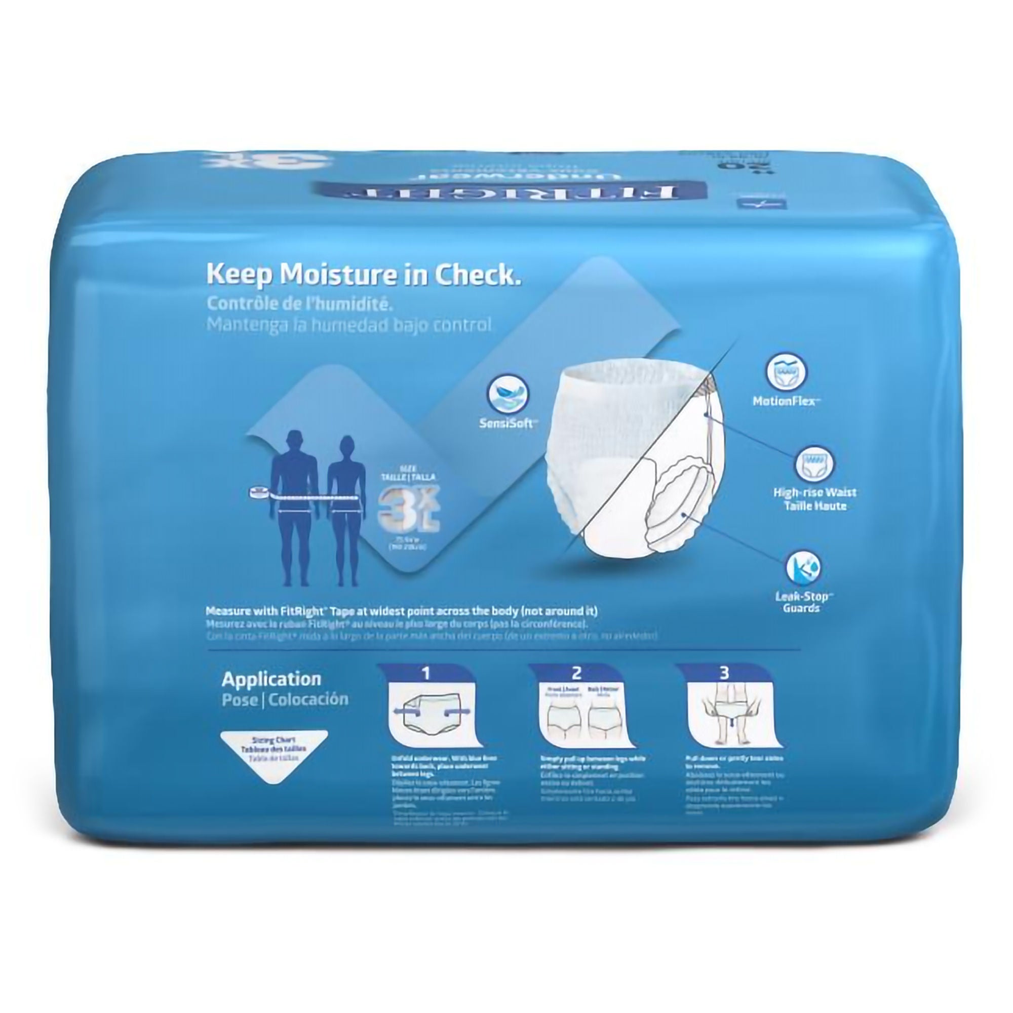 Medline - FIT800 Absorbent Underwear FitRight® Bariatric Pull On with Tear Away Seams Adult 3X-Large Unisex Disposable Heavy Absorbency