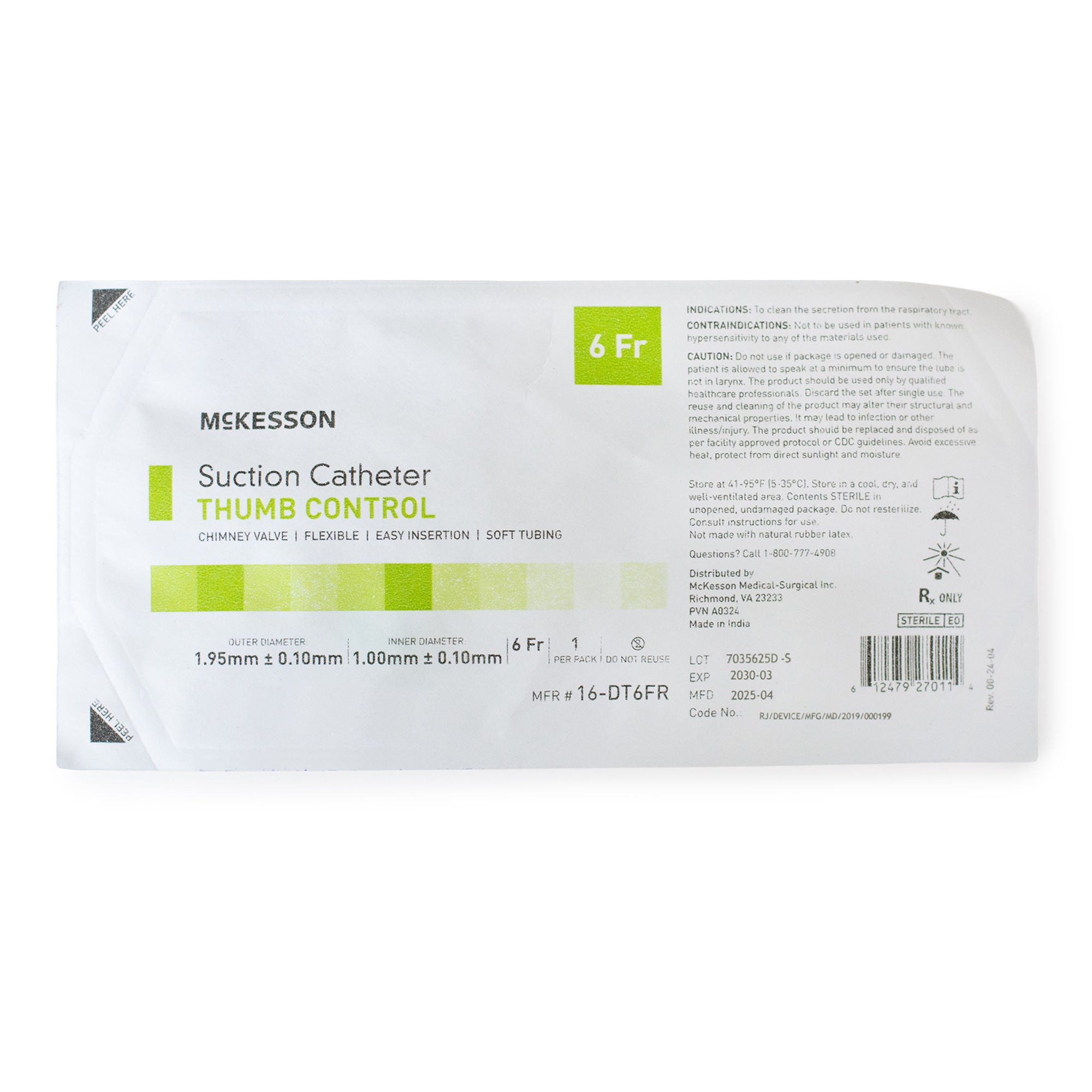McKesson Brand - 16-DT6FR Suction Catheter McKesson Flexible Type DeLee Tip Open Style Chimney Control Vent 6 Fr. Sterile