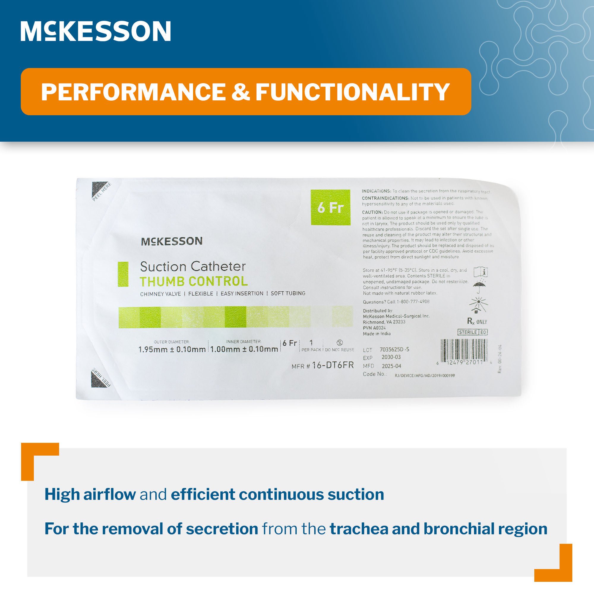 McKesson Brand - 16-DT6FR Suction Catheter McKesson Flexible Type DeLee Tip Open Style Chimney Control Vent 6 Fr. Sterile