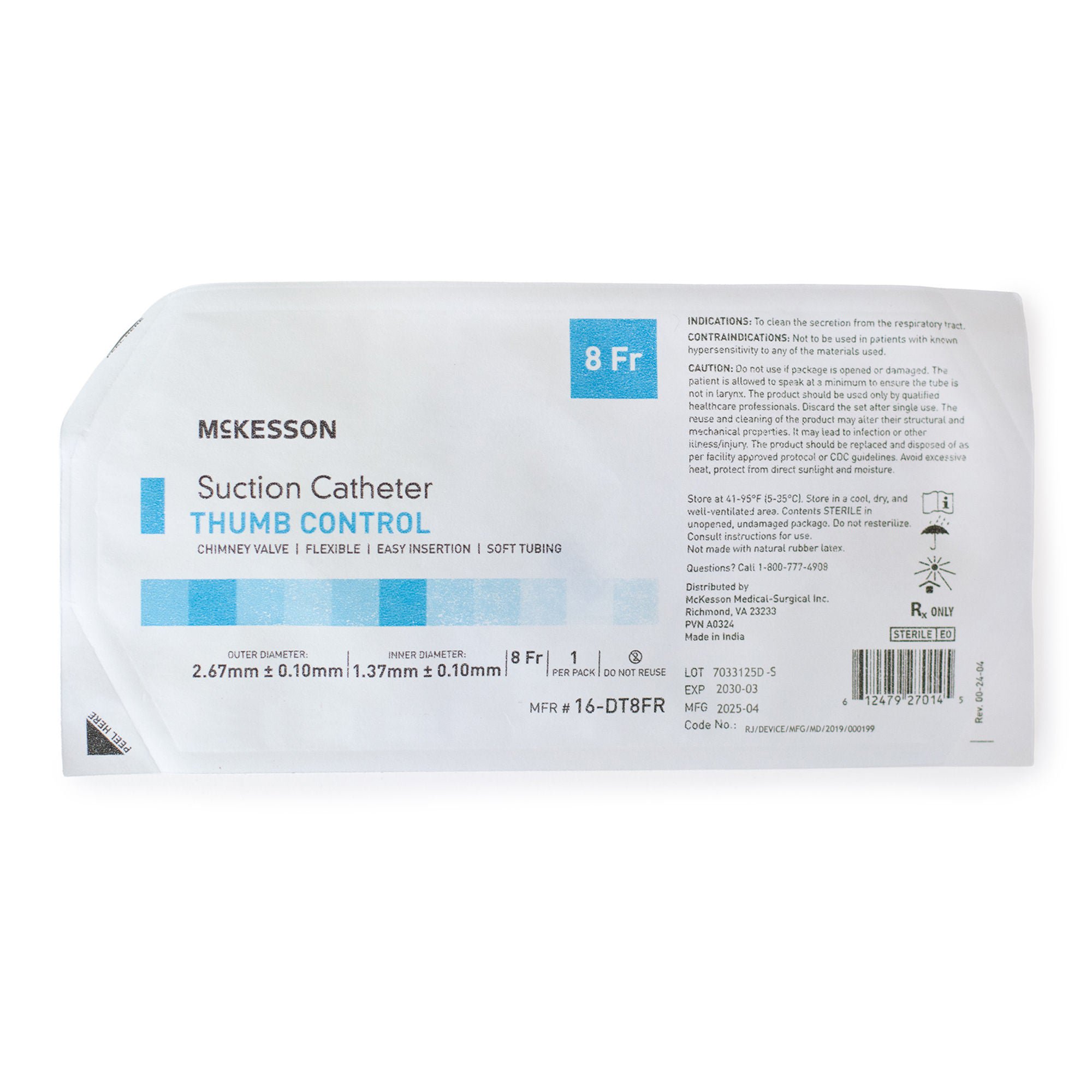 McKesson Brand - 16-DT8FR Suction Catheter McKesson Flexible Type DeLee Tip Open Style Chimney Control Vent 8 Fr. Sterile