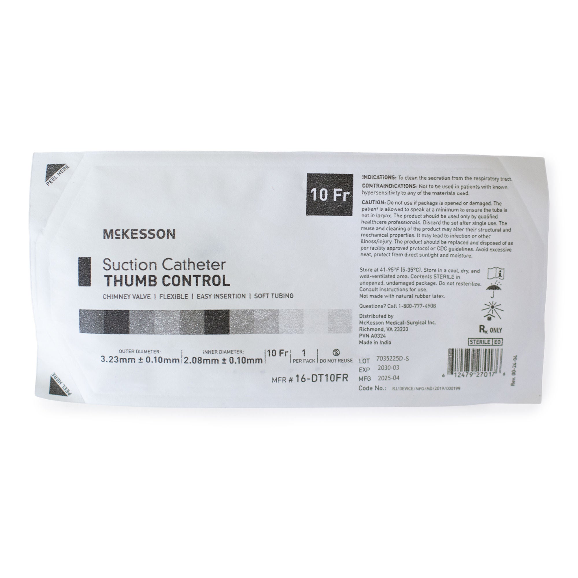 McKesson Brand - 16-DT10FR Suction Catheter McKesson Flexible Type DeLee Tip Open Style Chimney Control Vent 10 Fr. Sterile