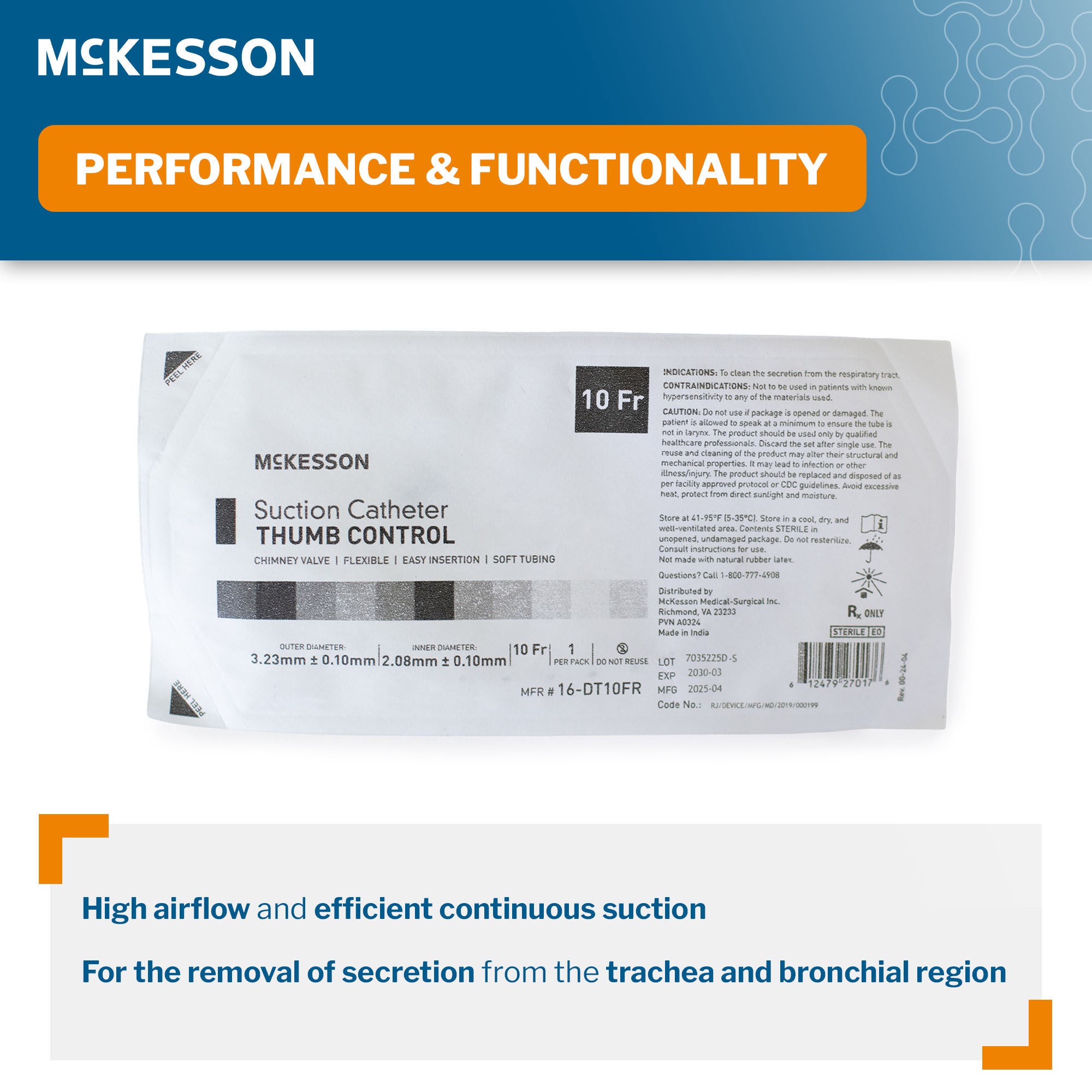 McKesson Brand - 16-DT10FR Suction Catheter McKesson Flexible Type DeLee Tip Open Style Chimney Control Vent 10 Fr. Sterile