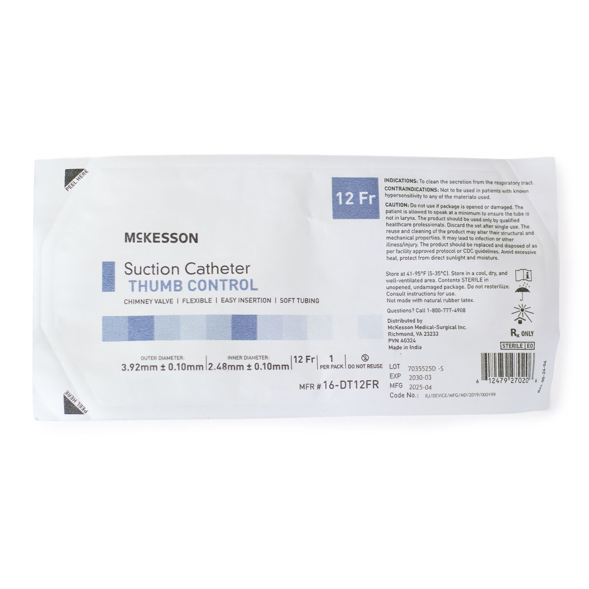 McKesson Brand - 16-DT12FR Suction Catheter McKesson Flexible Type DeLee Tip Open Style Chimney Control Vent 12 Fr. Sterile
