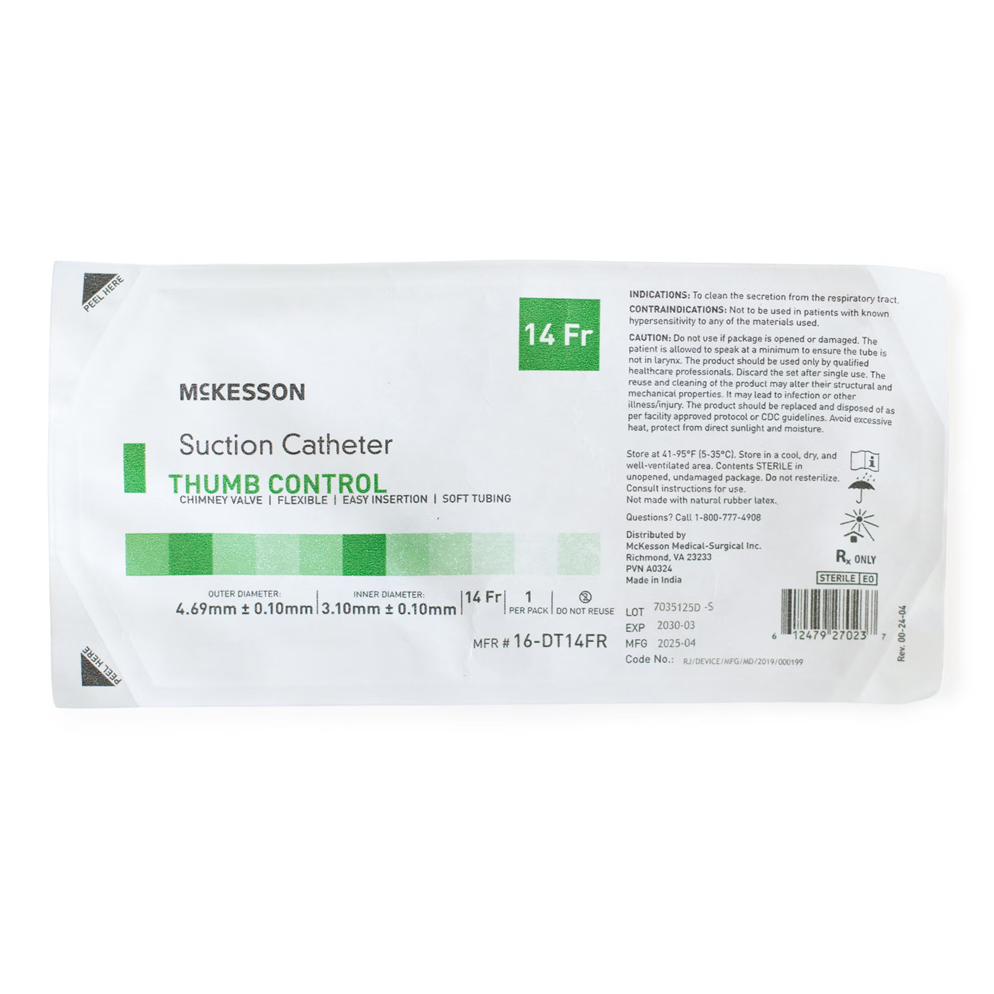 McKesson Brand - 16-DT14FR Suction Catheter McKesson Flexible Type DeLee Tip Open Style Chimney Control Vent 14 Fr. Sterile