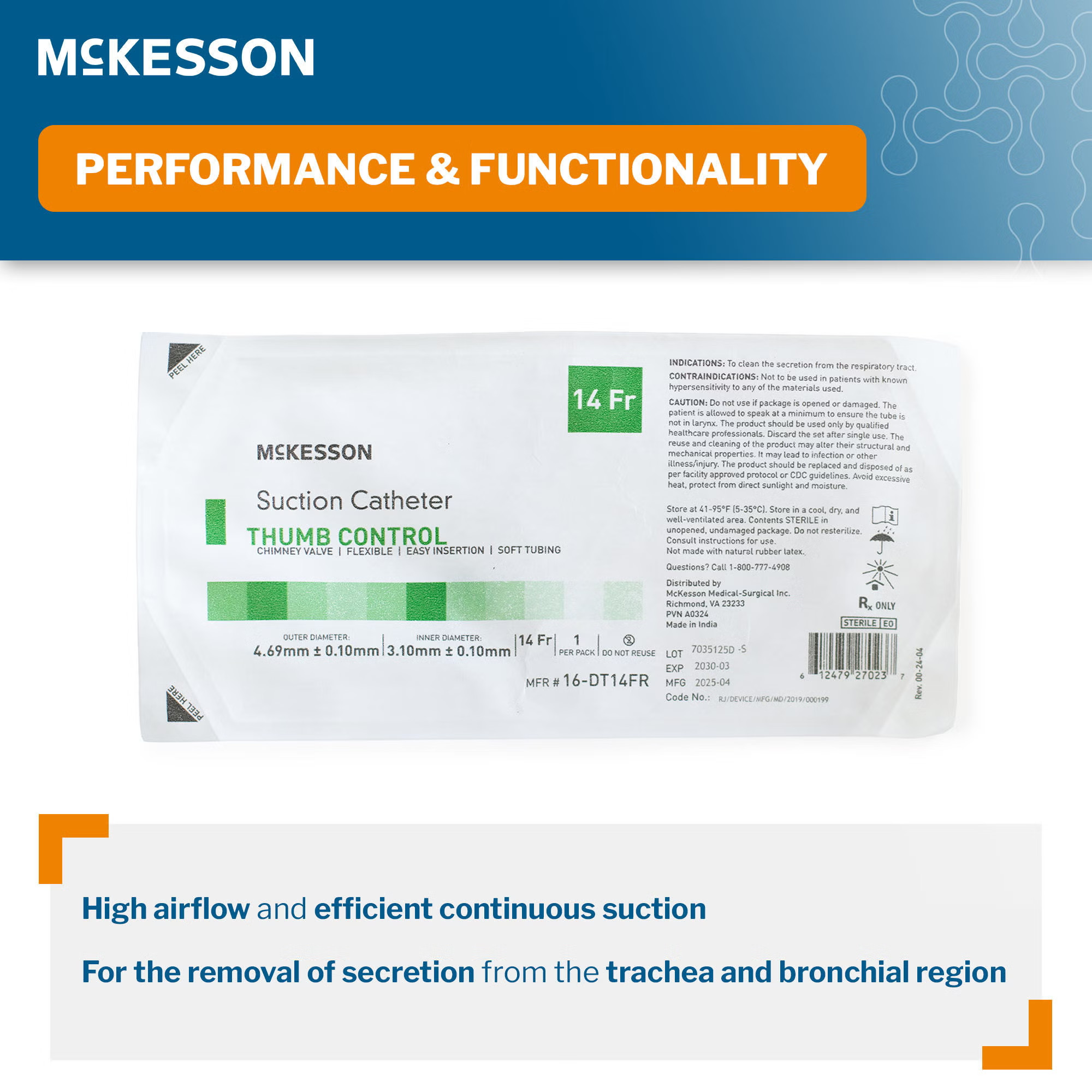 McKesson Brand - 16-DT14FR Suction Catheter McKesson Flexible Type DeLee Tip Open Style Chimney Control Vent 14 Fr. Sterile