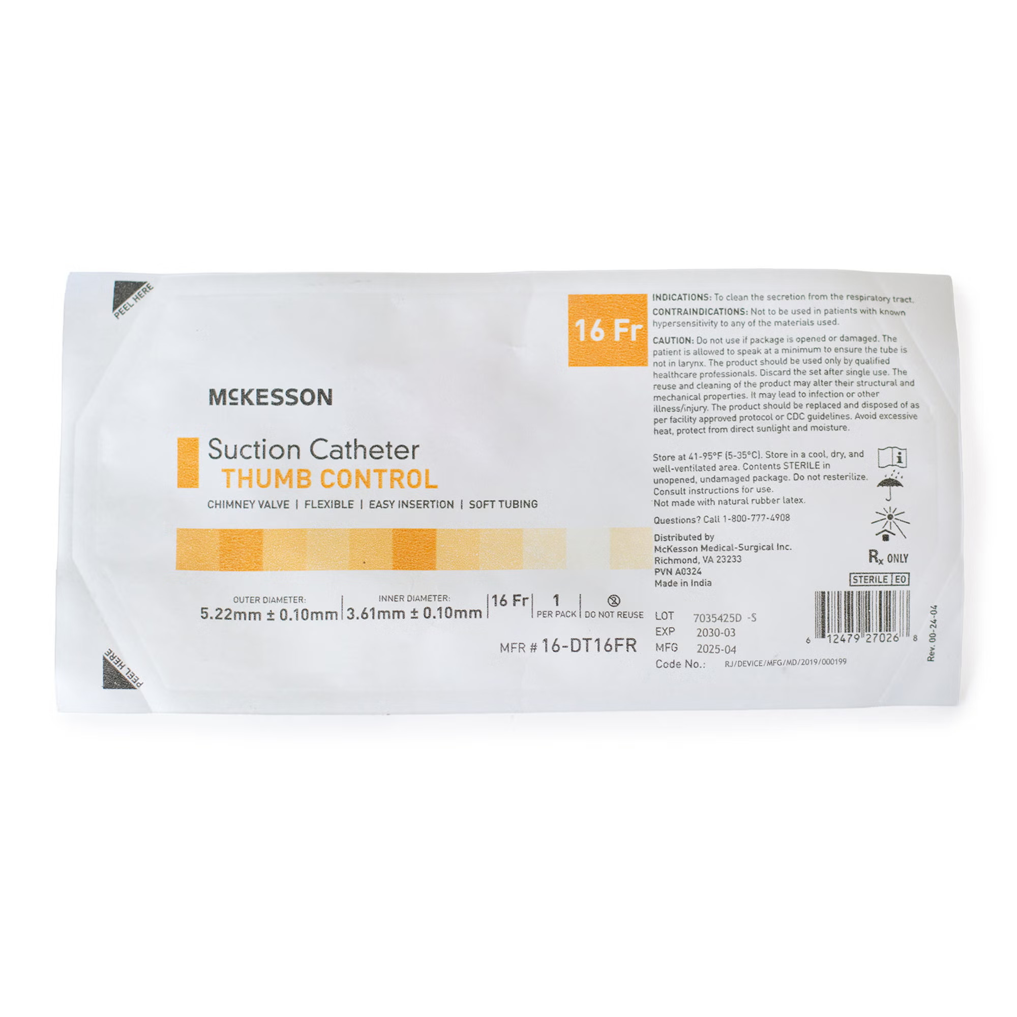 McKesson Brand - 16-DT16FR Suction Catheter McKesson Flexible Type DeLee Tip Open Style Chimney Control Vent 16 Fr. Sterile