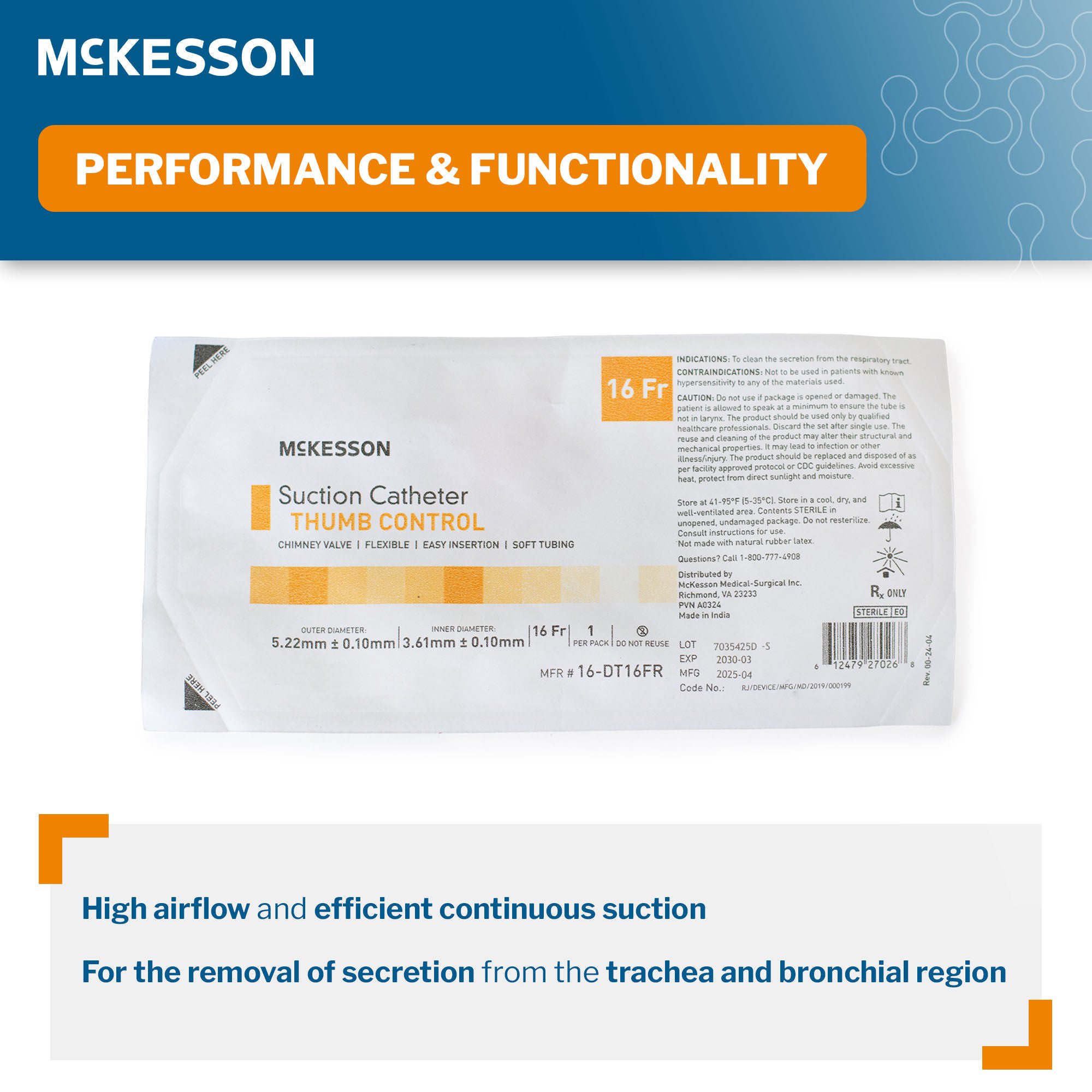 McKesson Brand - 16-DT16FR Suction Catheter McKesson Flexible Type DeLee Tip Open Style Chimney Control Vent 16 Fr. Sterile