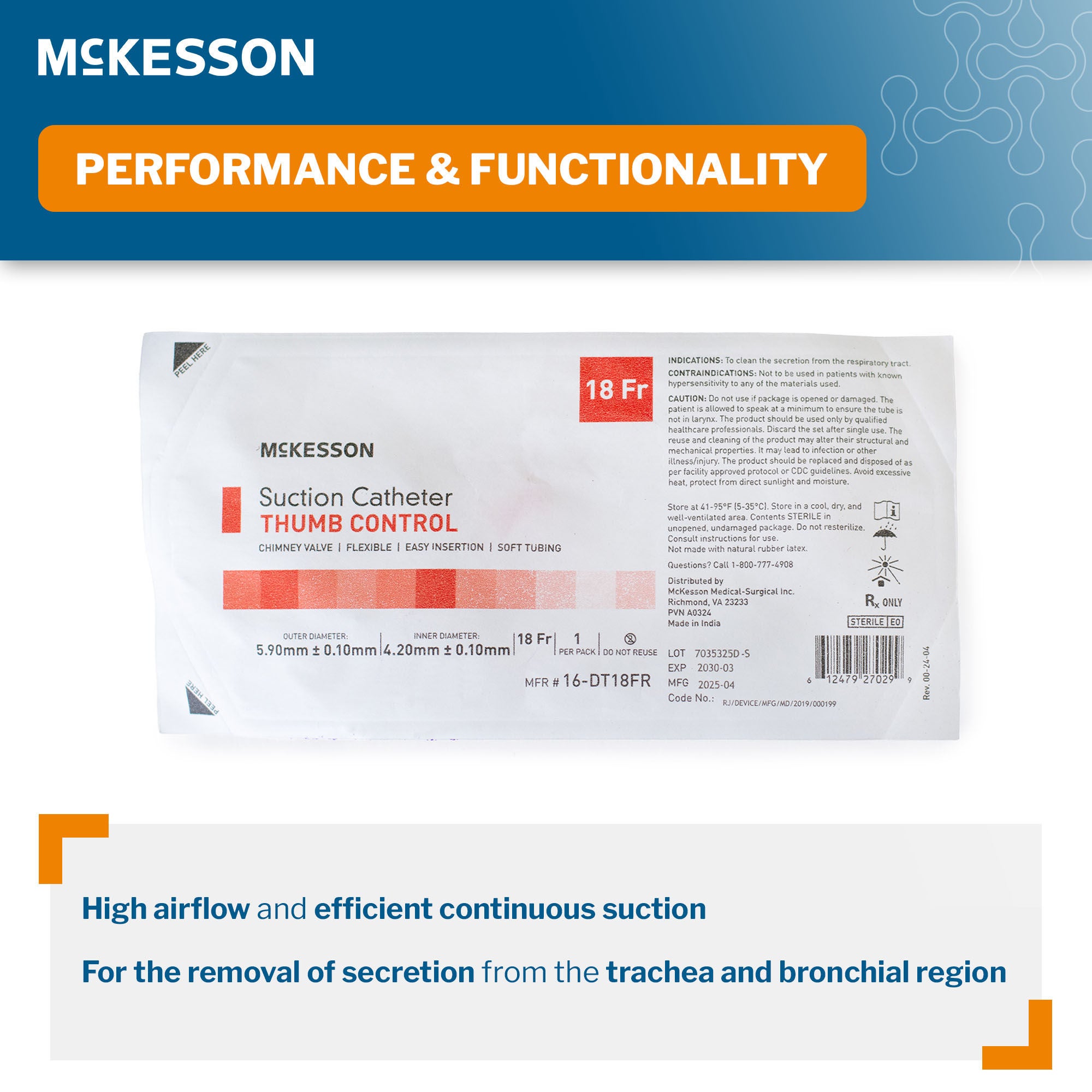 McKesson Brand - 16-DT18FR Suction Catheter McKesson Flexible Type DeLee Tip Open Style Chimney Control Vent 18 Fr. Sterile