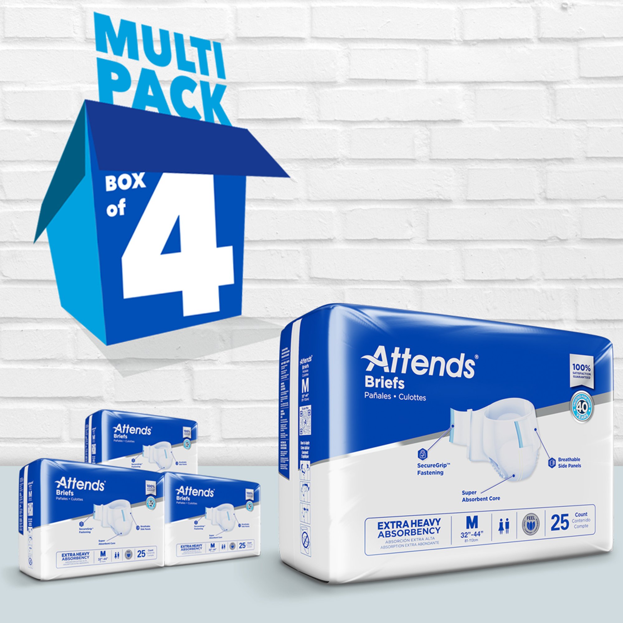 Attends Healthcare Products DDP20100 - Attends® Extra Heavy Incontinence Brief, Heavy Absorbency, Medium - 25/Bag, 100/Case