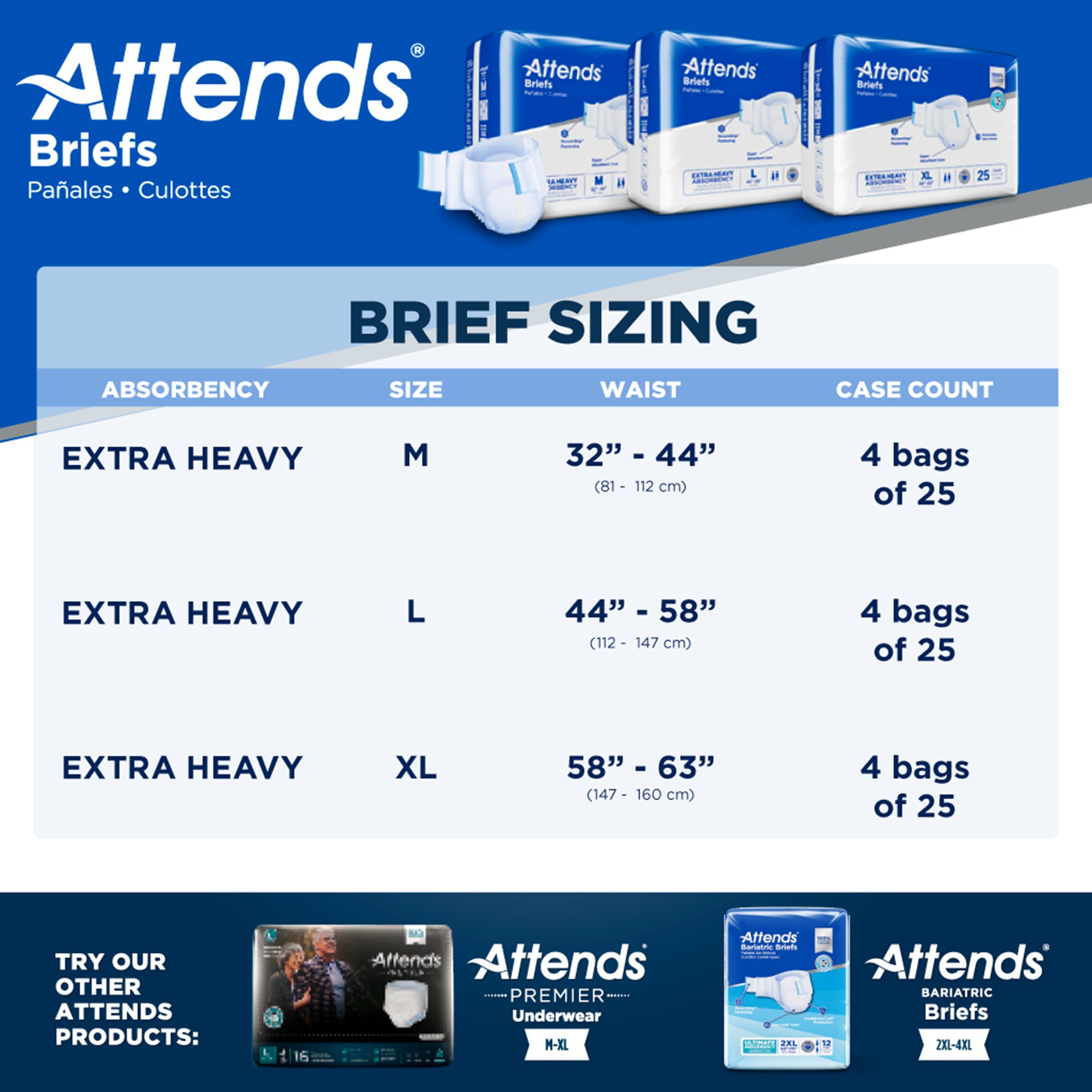 Attends Healthcare Products DDP20100 - Attends® Extra Heavy Incontinence Brief, Heavy Absorbency, Medium - 25/Bag, 100/Case