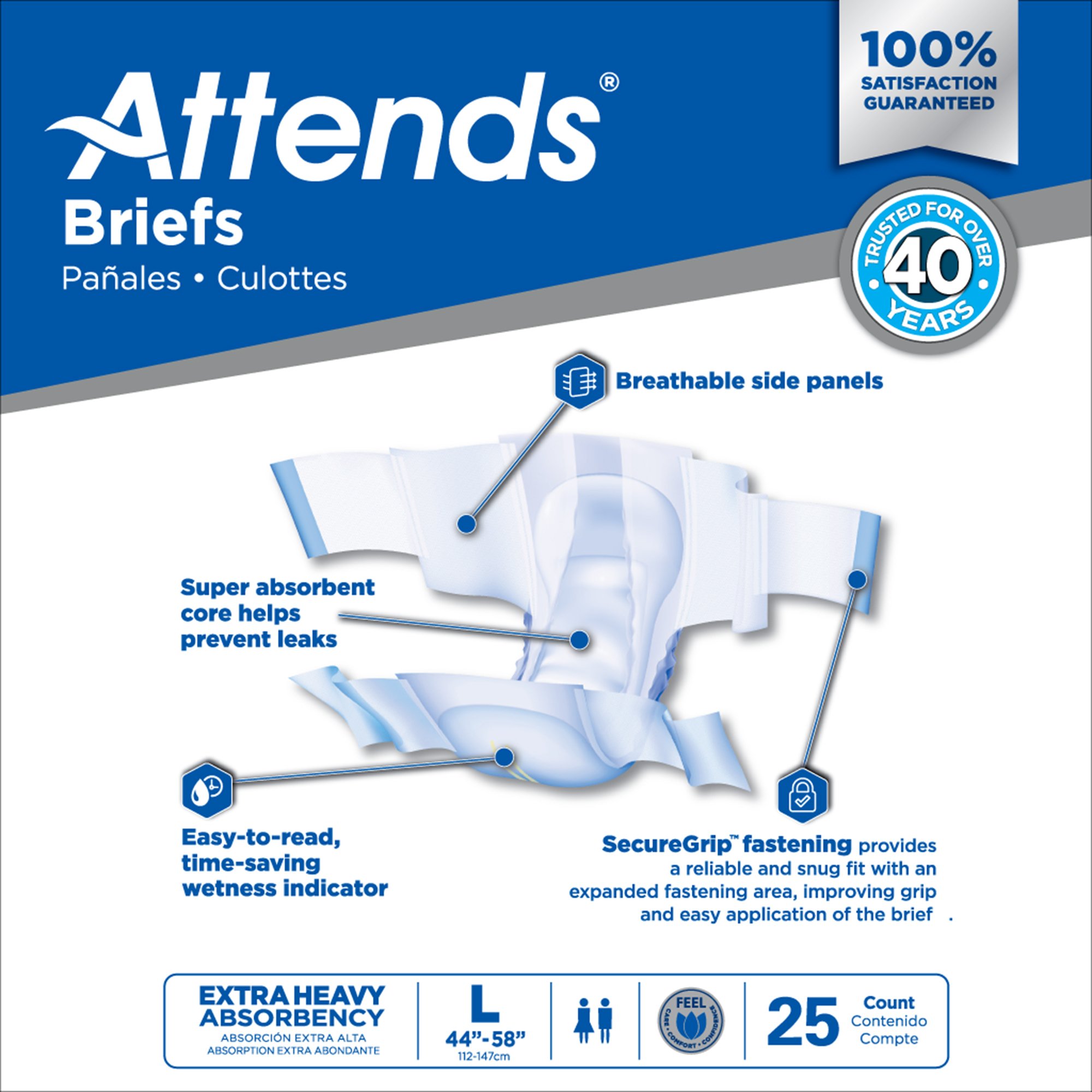Attends Healthcare Products DDP30100 - Attends® Extra Heavy Absorbency Briefs, Large - 25/Bag, 100/Case