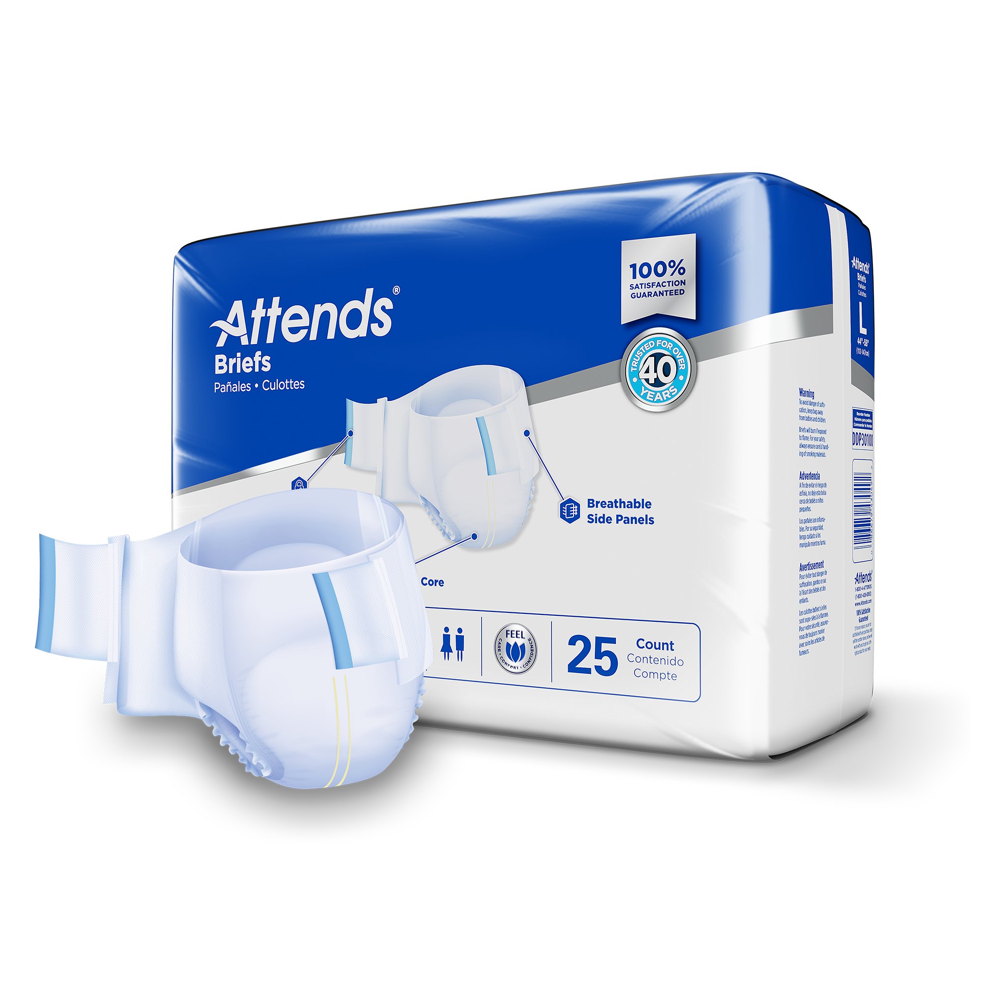 Attends Healthcare Products DDP30100 - Attends® Extra Heavy Absorbency Briefs, Large - 25/Bag, 100/Case
