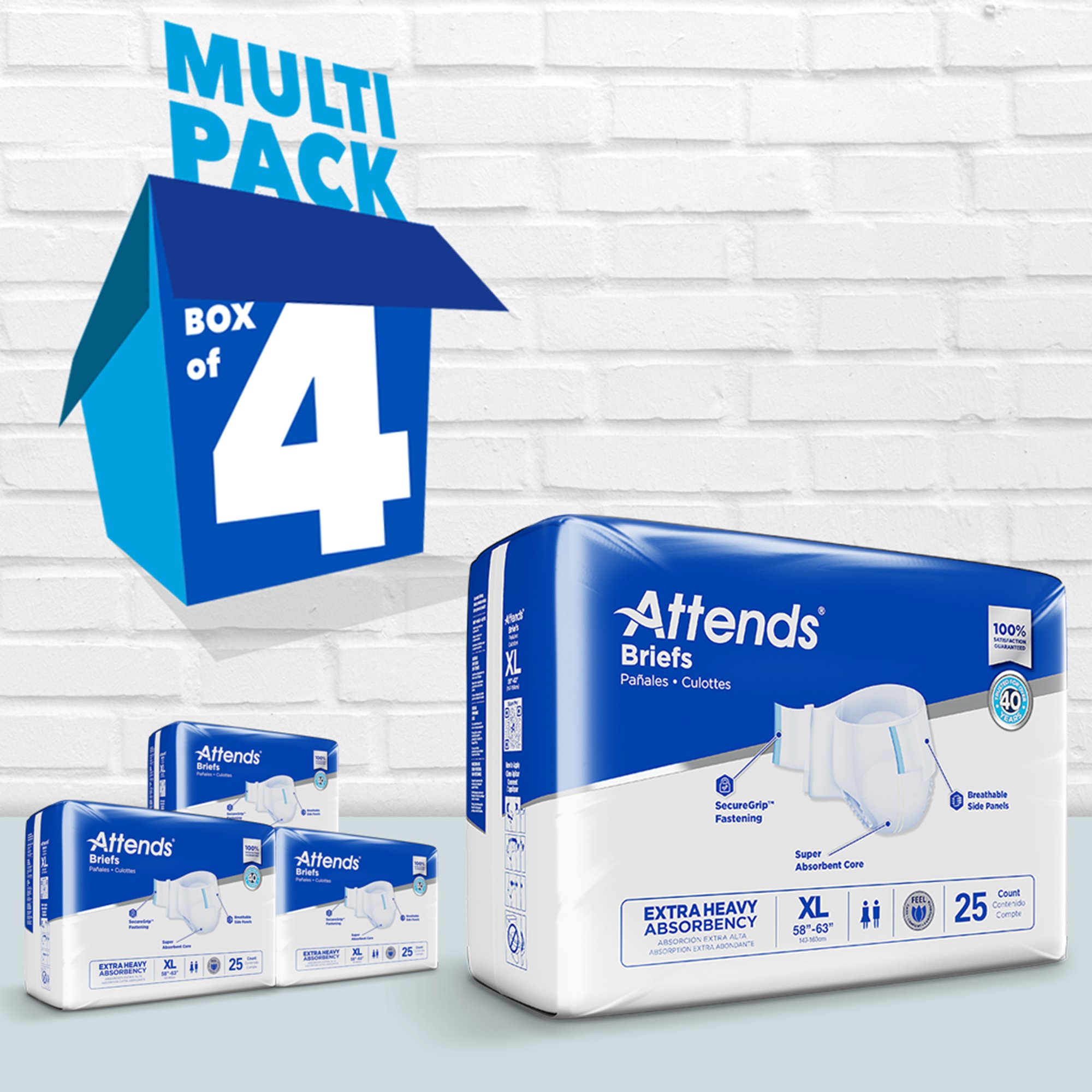 Attends Healthcare Products DDP40100 - Attends® Extra Heavy Absorbency Briefs, X-Large - 25/Bag, 100/Case