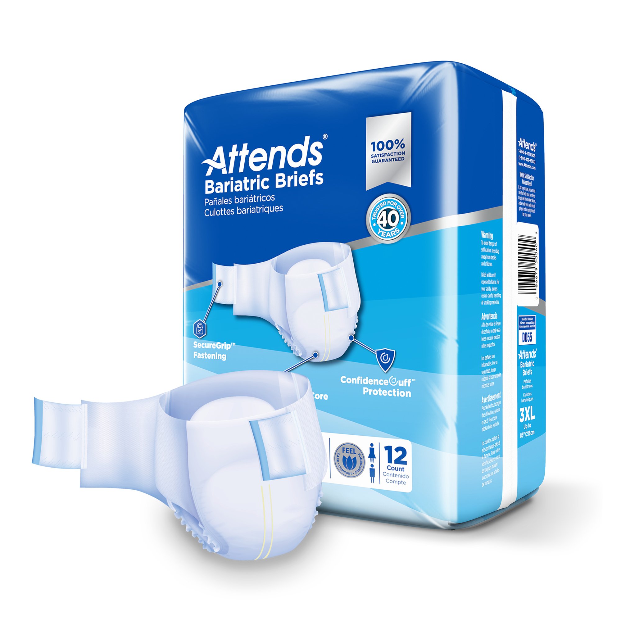 Attends Healthcare Products DD55 - Attends® Bariatric Briefs, 3X-Large - 12/Bag, 48/Case