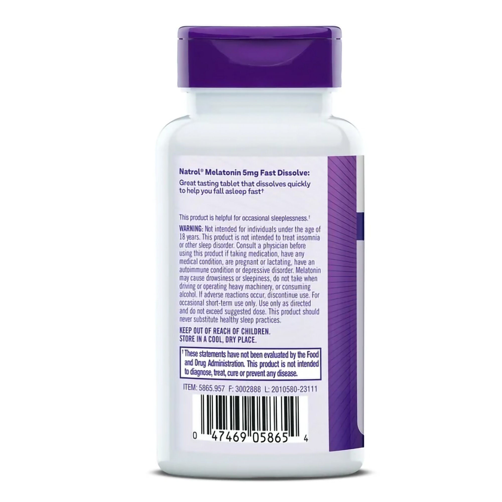Natrol Inc 04746905865 - Natrol® Melatonin 5 mg Sleep Fast Dissolve Tablets Strawberry - 1/Bottle
