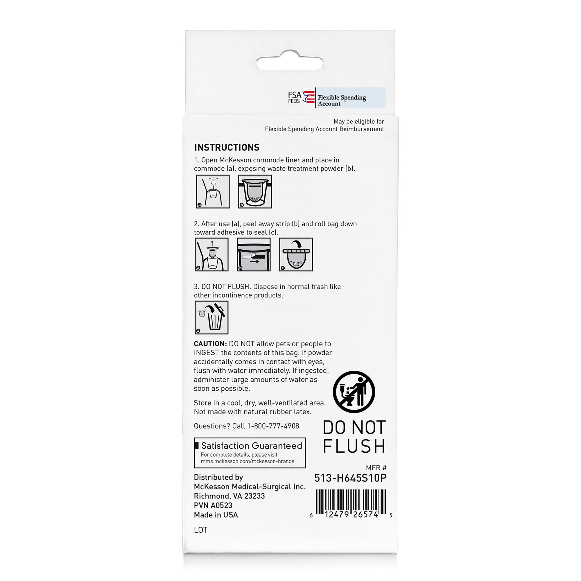 McKesson Brand 513-H645S10P - McKesson Commode and Bedpan Liner with Absorbent Powder - 10/Pack, 100/Case