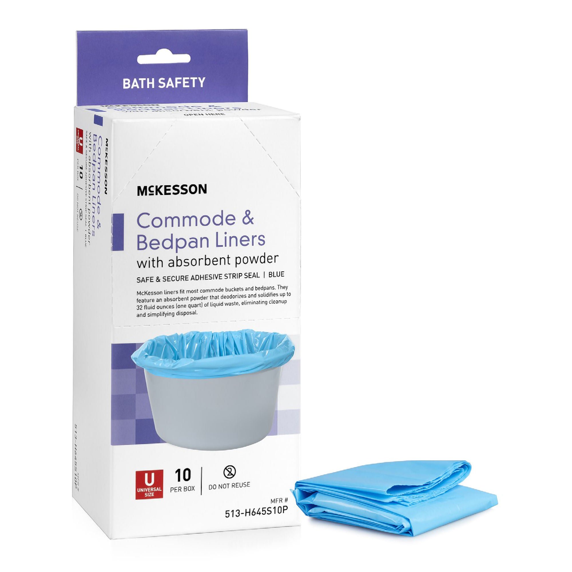 McKesson Brand - 513-H645S10P McKesson Commode and Bedpan Liner with Absorbent Powder