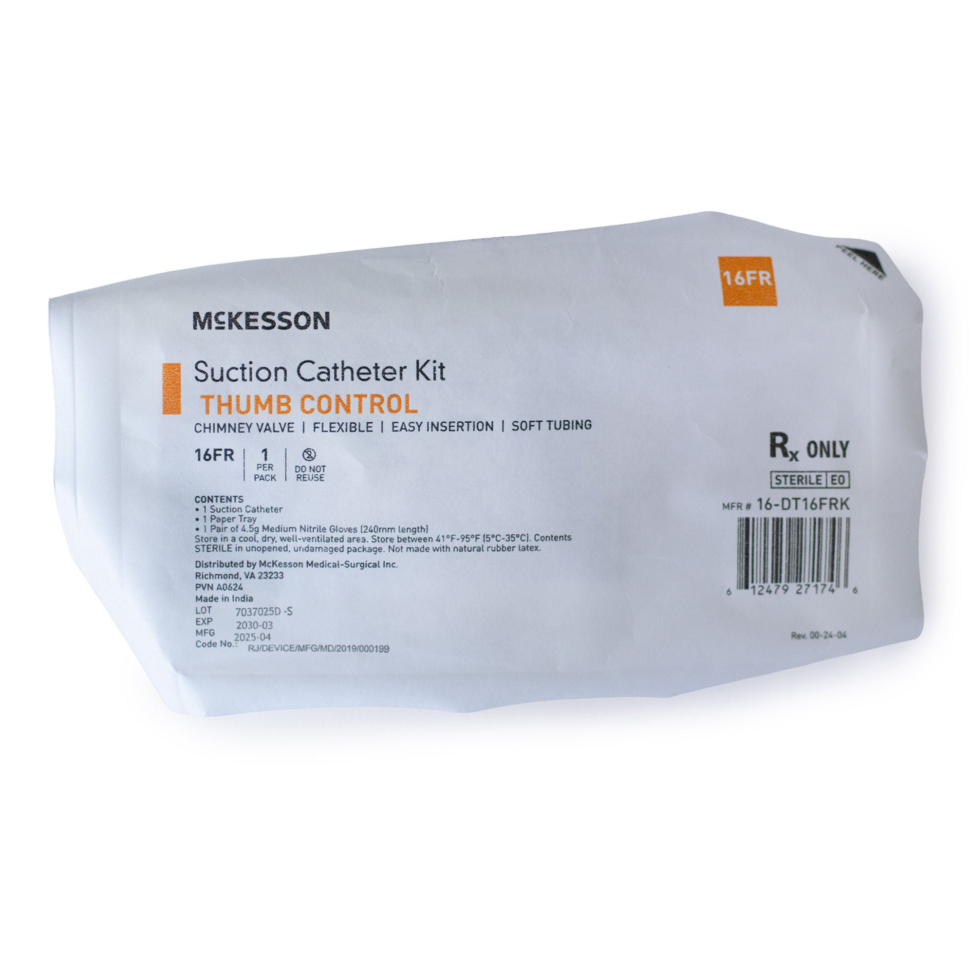 McKesson Brand - 16-DT16FRK Suction Catheter Tray McKesson 16 Fr. DeLee Tip Chimney Control Vent