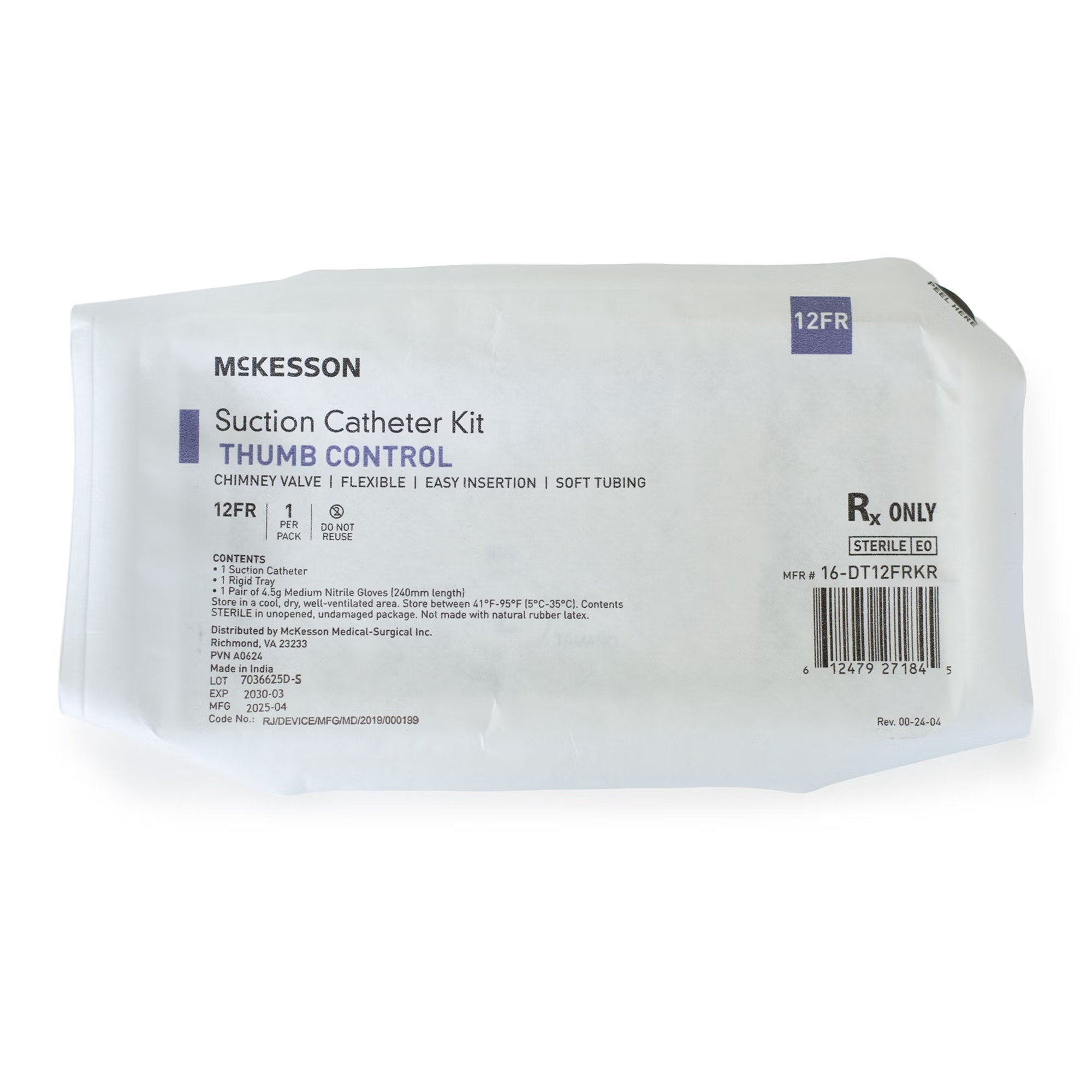 McKesson Brand - 16-DT12FRKR Suction Catheter Tray McKesson 12 Fr. DeLee Tip Chimney Control Vent