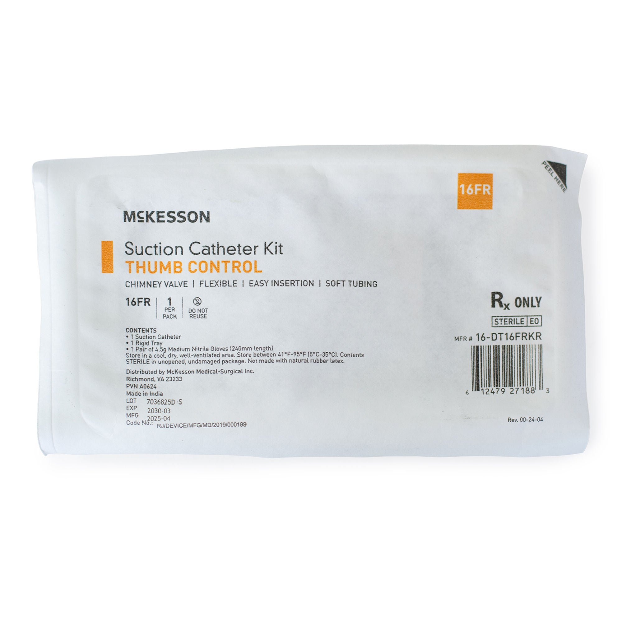 McKesson Brand - 16-DT16FRKR Suction Catheter Tray McKesson 16 Fr. DeLee Tip Chimney Control Vent