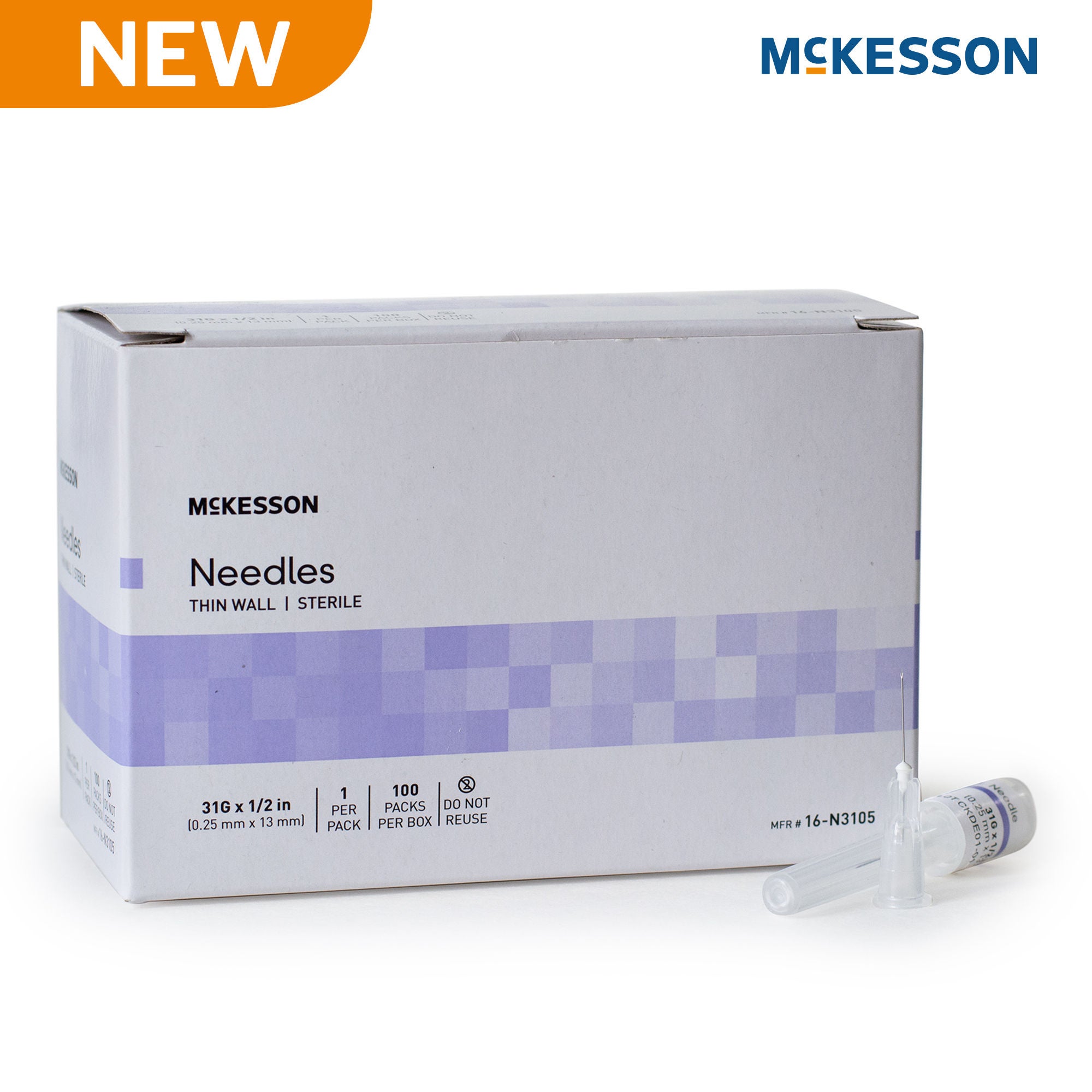 McKesson Brand - 16-N3105 Hypodermic Needle McKesson 1/2 Inch Length 31 Gauge Thin Wall Without Safety