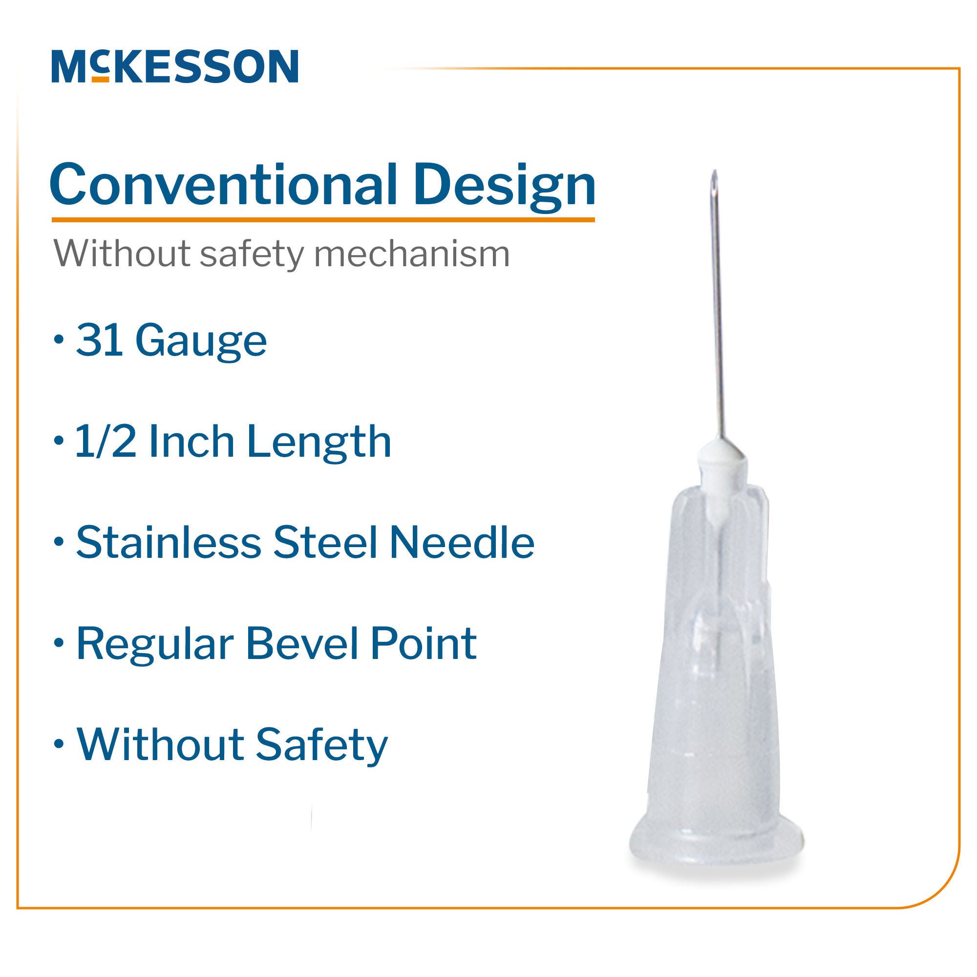 McKesson Brand - 16-N3105 Hypodermic Needle McKesson 1/2 Inch Length 31 Gauge Thin Wall Without Safety